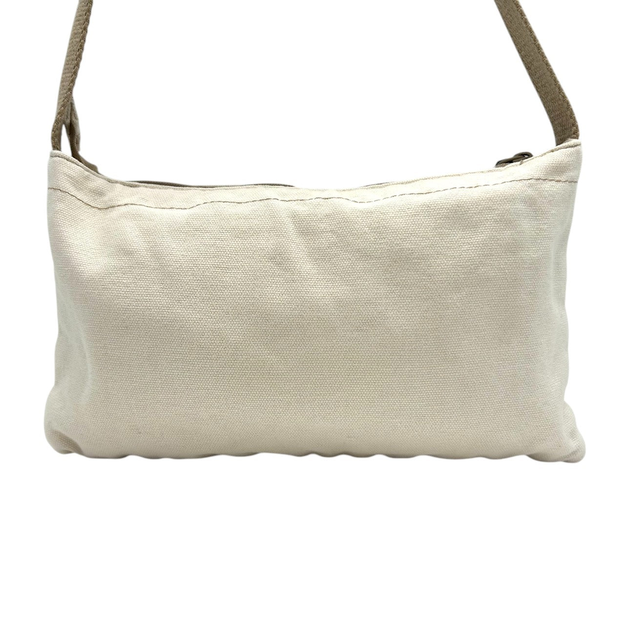 【美品】アニエスベー ショルダーバッグ キャンバス ロゴ アイボリー ポシェット サコッシュ 斜め掛け可 レディース コンパクト 軽量 カジュアル シンプルデザイン ミニバッグ お出かけ デイリーユース クリーニング済み s63