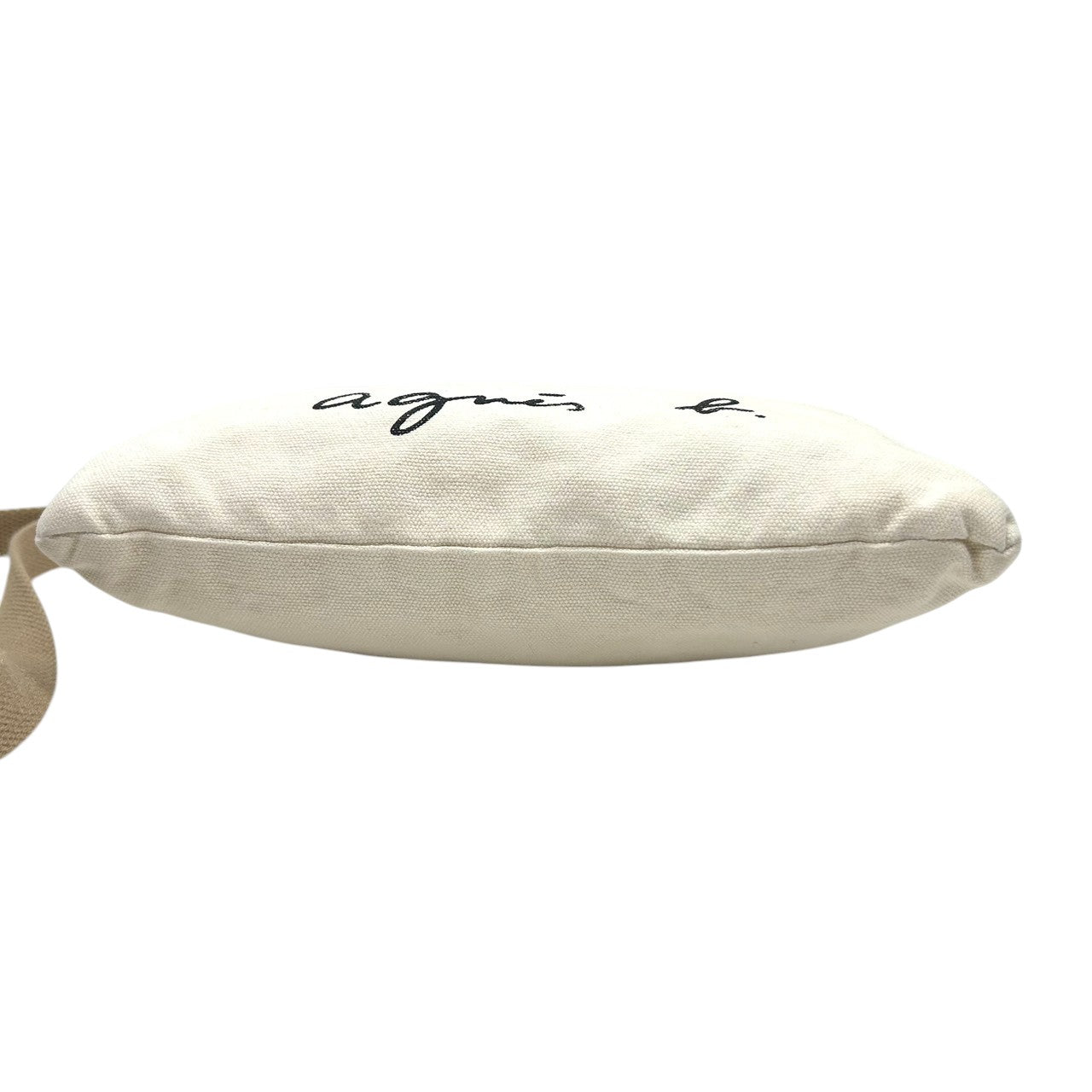 【美品】アニエスベー ショルダーバッグ キャンバス ロゴ アイボリー ポシェット サコッシュ 斜め掛け可 レディース コンパクト 軽量 カジュアル シンプルデザイン ミニバッグ お出かけ デイリーユース クリーニング済み s63