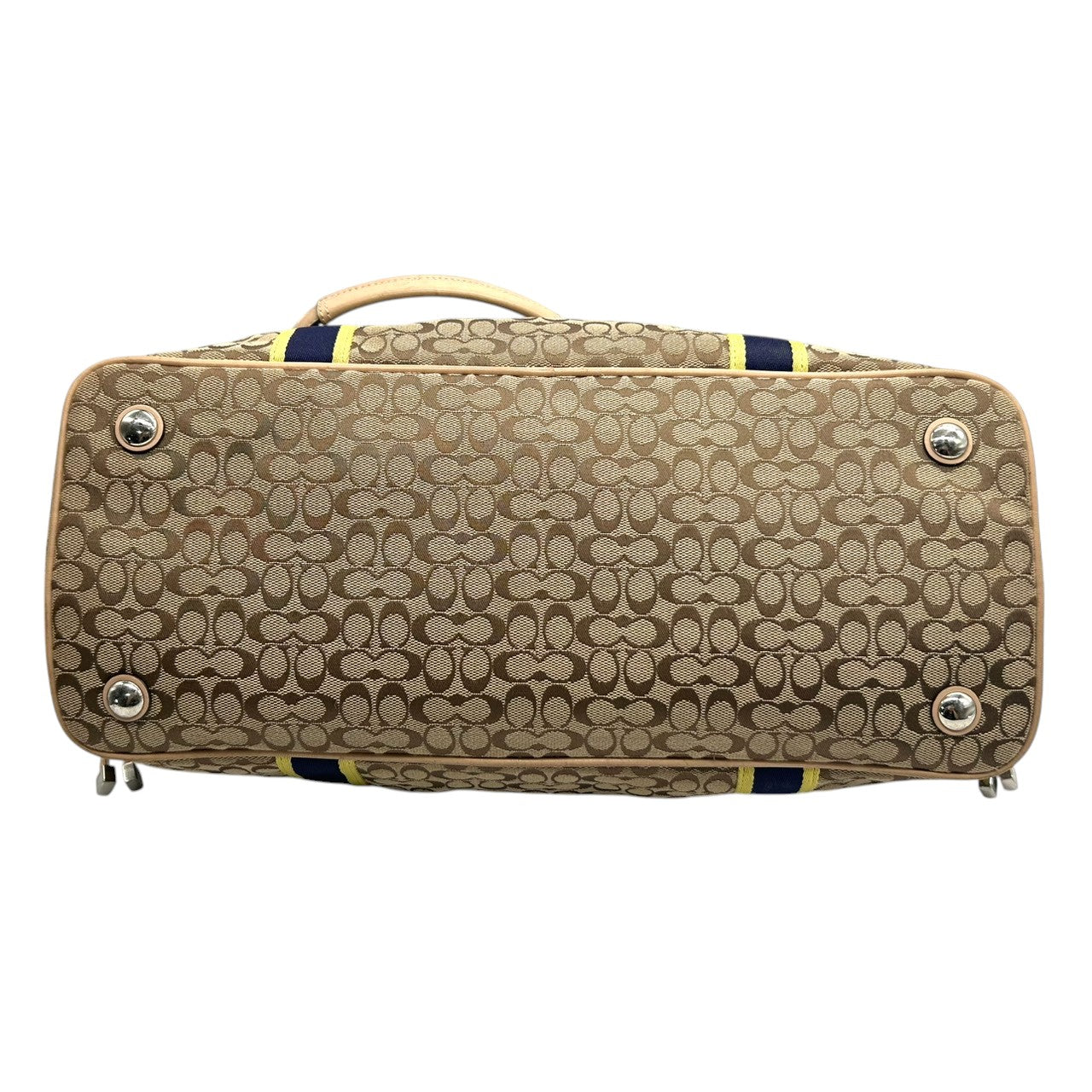 コーチ トートバッグ シグネチャー ストライプ キャンバス レザー ベージュ F26130 巾着型 ドローストリング A4収納可 肩掛け ワンショルダー 大容量 レディース ハンドバッグ 通勤 通学 チャーム付き クリーニング済み s63