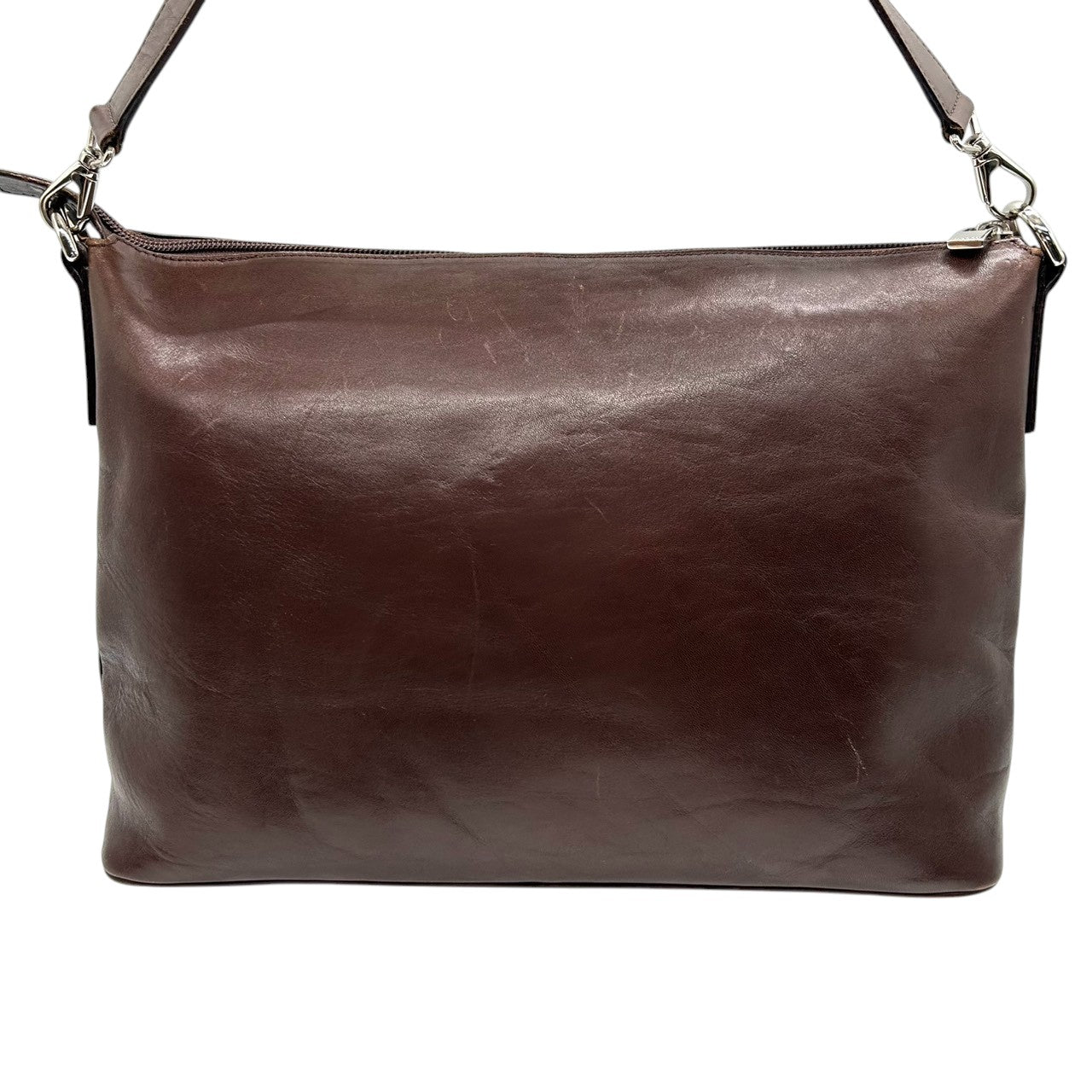 ヒロフ ショルダーバッグ Hロゴ レザー 本革 ダークブラウン ハンドバッグ A4収納可 レディース ビジネス 通勤 フォーマル 大容量 デイリーユース シンプル エレガント イタリア製 上質レザー クリーニング済み 自立可 s44