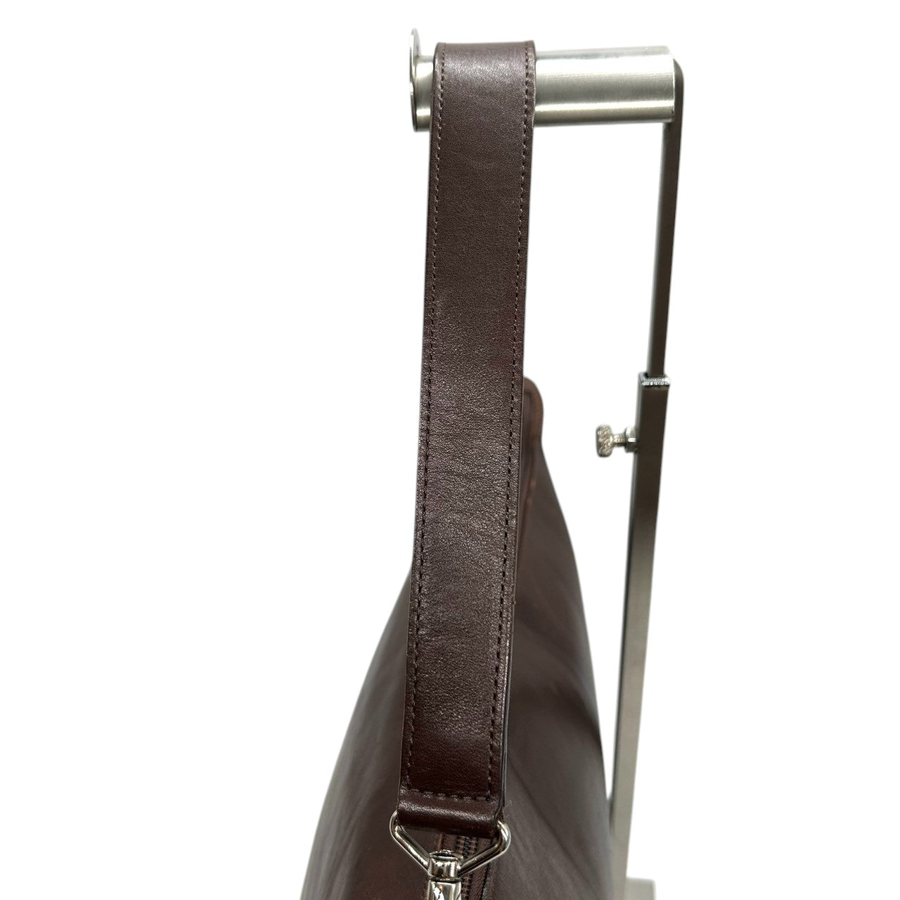 ヒロフ ショルダーバッグ Hロゴ レザー 本革 ダークブラウン ハンドバッグ A4収納可 レディース ビジネス 通勤 フォーマル 大容量 デイリーユース シンプル エレガント イタリア製 上質レザー クリーニング済み 自立可 s44