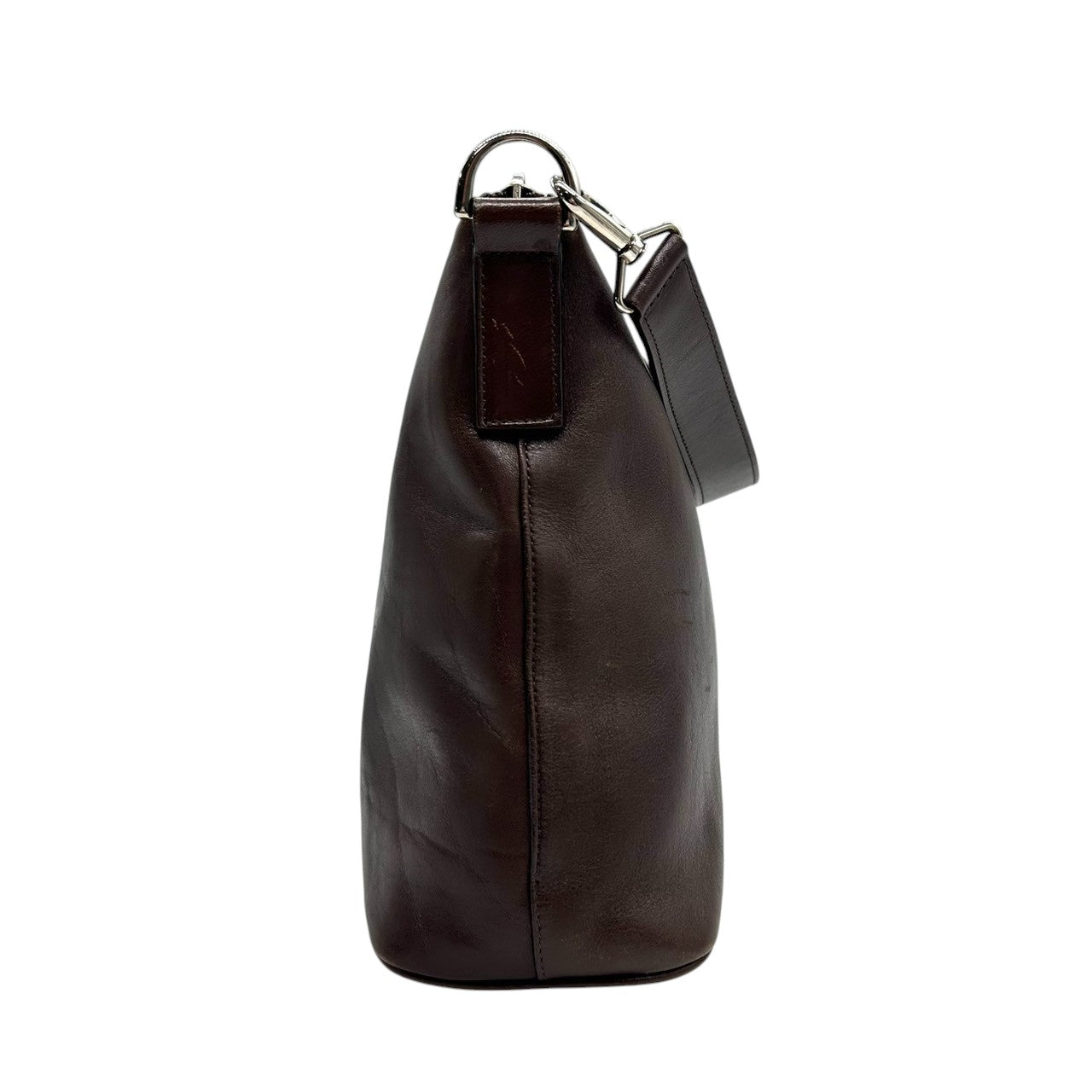 ヒロフ ショルダーバッグ Hロゴ レザー 本革 ダークブラウン ハンドバッグ A4収納可 レディース ビジネス 通勤 フォーマル 大容量 デイリーユース シンプル エレガント イタリア製 上質レザー クリーニング済み 自立可 s44