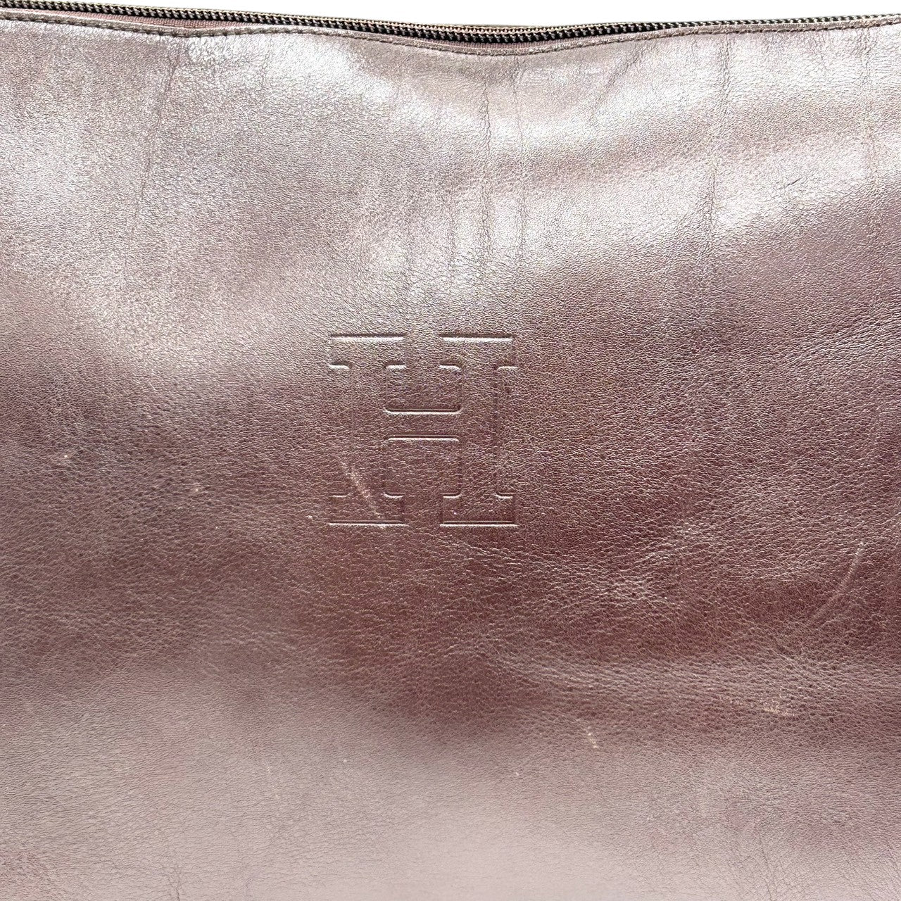 ヒロフ ショルダーバッグ Hロゴ レザー 本革 ダークブラウン ハンドバッグ A4収納可 レディース ビジネス 通勤 フォーマル 大容量 デイリーユース シンプル エレガント イタリア製 上質レザー クリーニング済み 自立可 s44