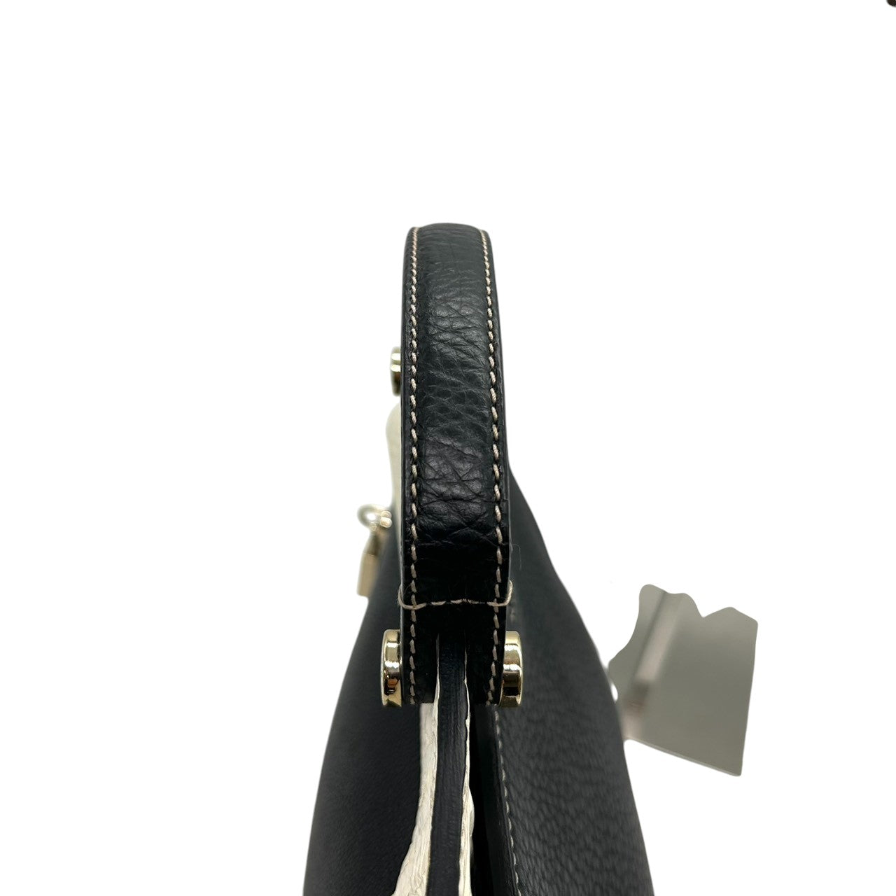 フルラ 2WAY ハンドバッグ ショルダーバッグ レザー 型押しレザー ブラック ホワイト バイカラー ターンロック レディース エレガント フォーマル イタリア製 上品 高級感 通勤 お出かけ クリーニング済み 自立可 s40