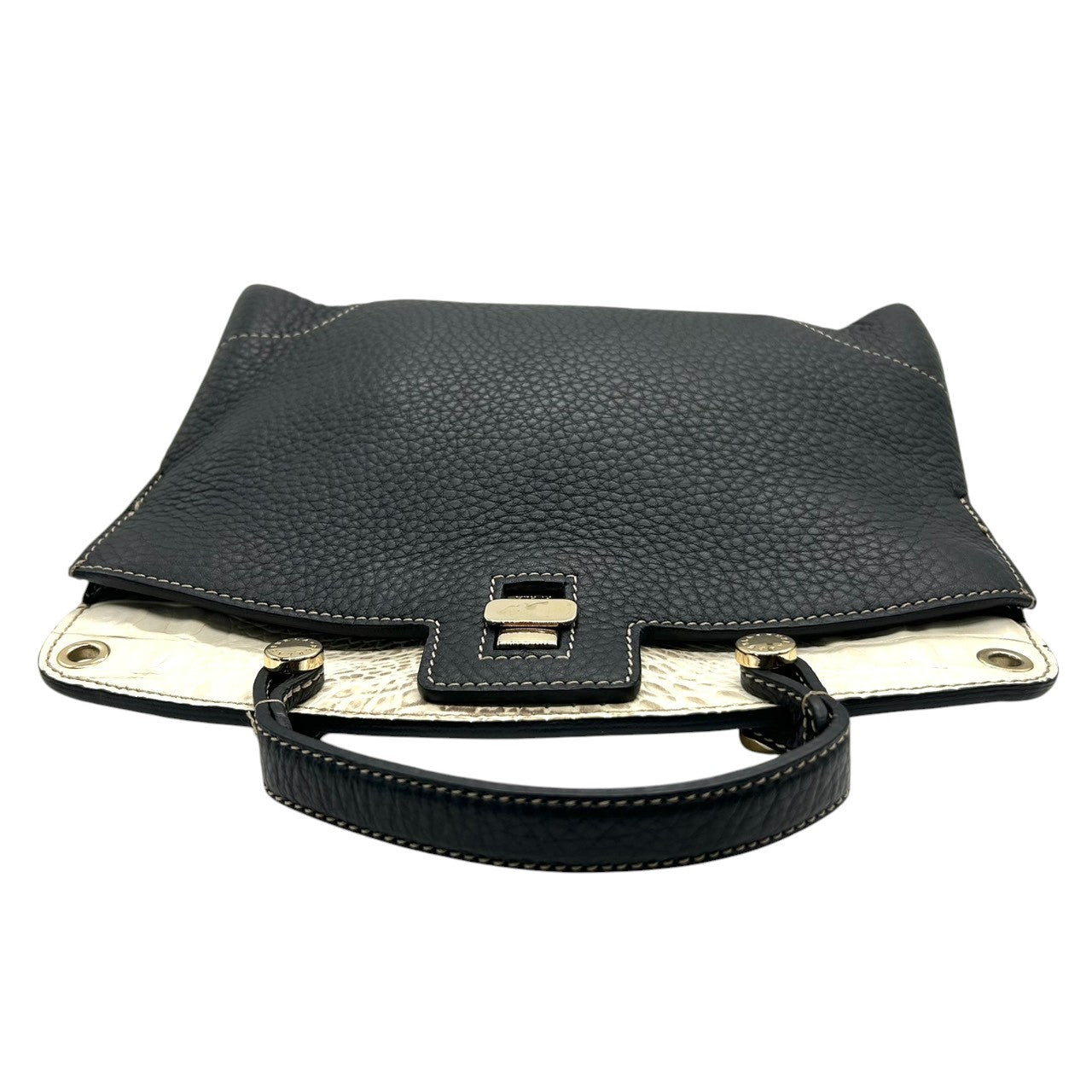 フルラ 2WAY ハンドバッグ ショルダーバッグ レザー 型押しレザー ブラック ホワイト バイカラー ターンロック レディース エレガント フォーマル イタリア製 上品 高級感 通勤 お出かけ クリーニング済み 自立可 s40