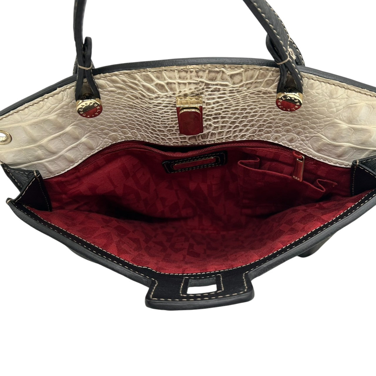 フルラ 2WAY ハンドバッグ ショルダーバッグ レザー 型押しレザー ブラック ホワイト バイカラー ターンロック レディース エレガント フォーマル イタリア製 上品 高級感 通勤 お出かけ クリーニング済み 自立可 s40