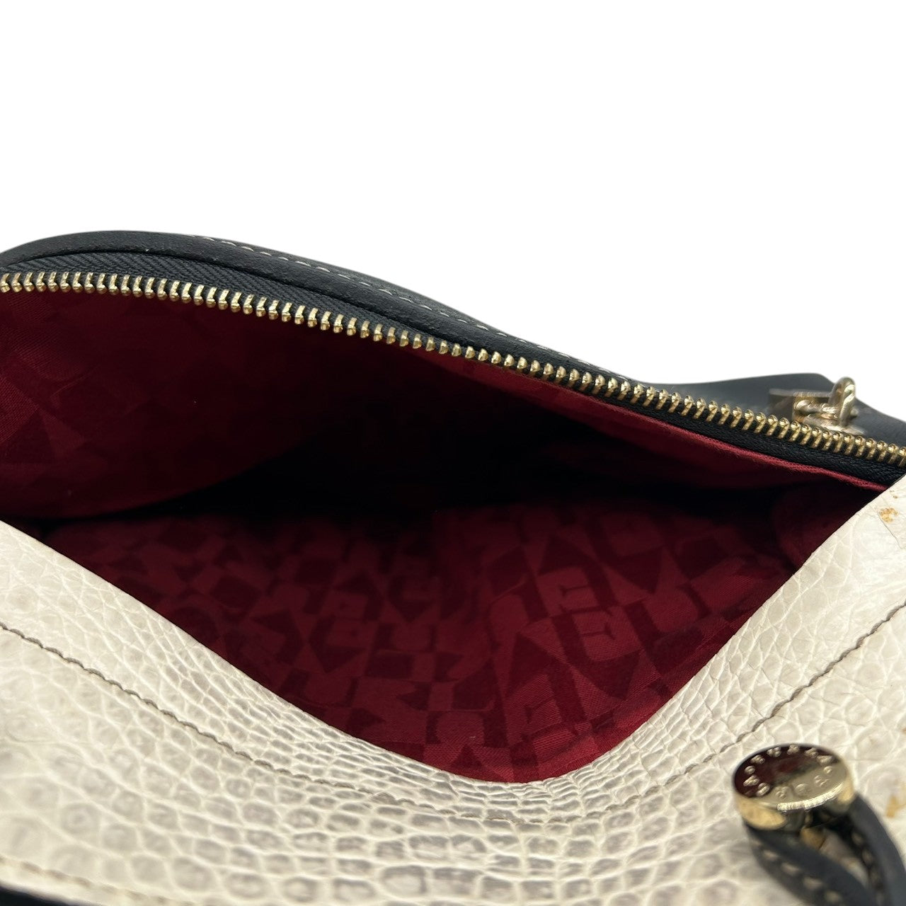 フルラ 2WAY ハンドバッグ ショルダーバッグ レザー 型押しレザー ブラック ホワイト バイカラー ターンロック レディース エレガント フォーマル イタリア製 上品 高級感 通勤 お出かけ クリーニング済み 自立可 s40