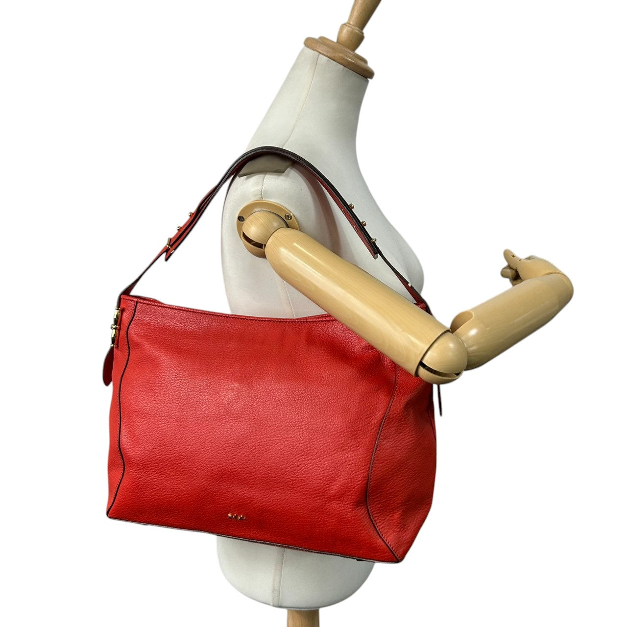 【美品】ローレンラルフローレン ハンドバッグ レザー 本革 レッド ワンショルダー A4収納可 大容量 ホーボーバッグ 肩掛け RLLロゴ レディース エレガント カジュアル シボ革 ゴールド金具 クリーニング済み s86