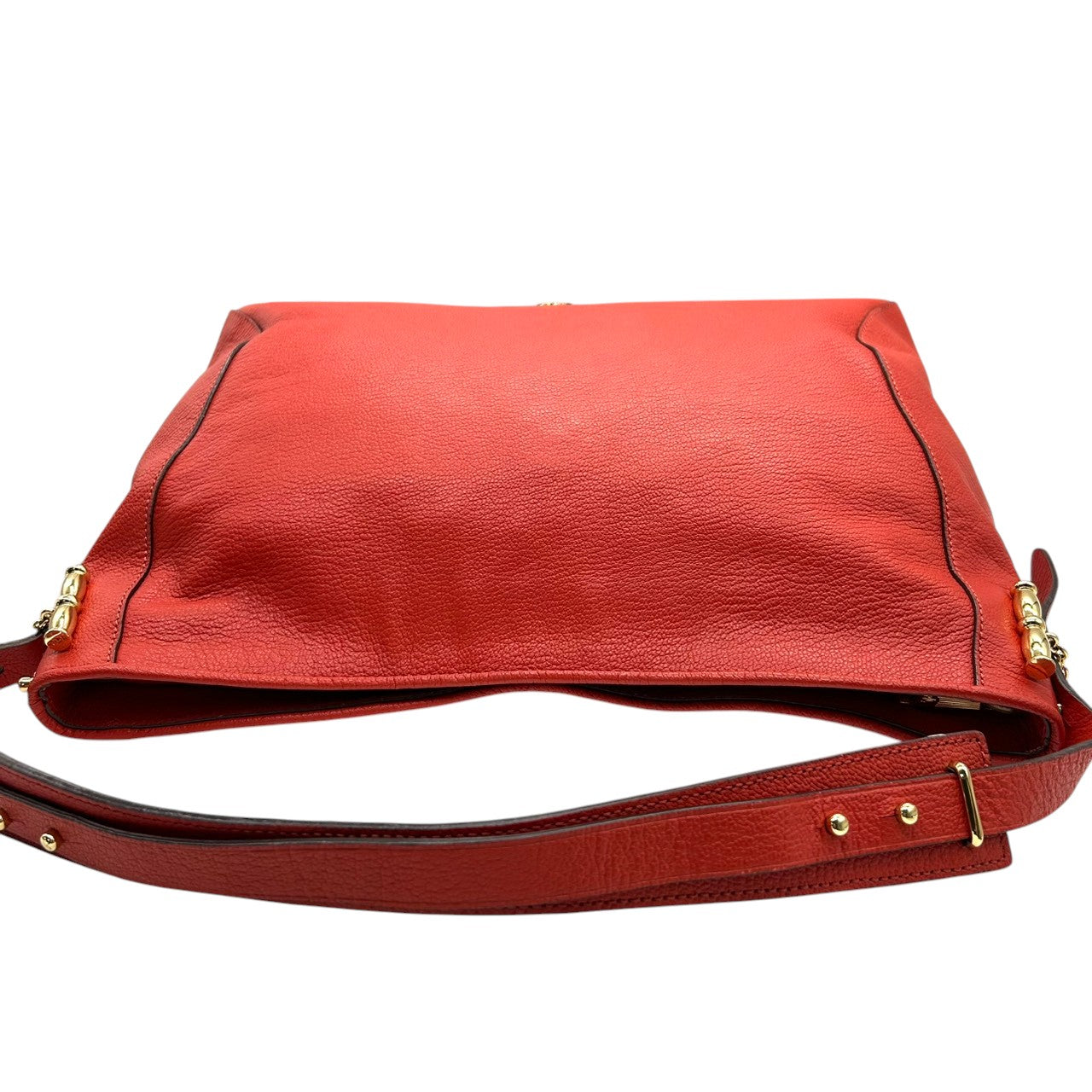 【美品】ローレンラルフローレン ハンドバッグ レザー 本革 レッド ワンショルダー A4収納可 大容量 ホーボーバッグ 肩掛け RLLロゴ レディース エレガント カジュアル シボ革 ゴールド金具 クリーニング済み s86