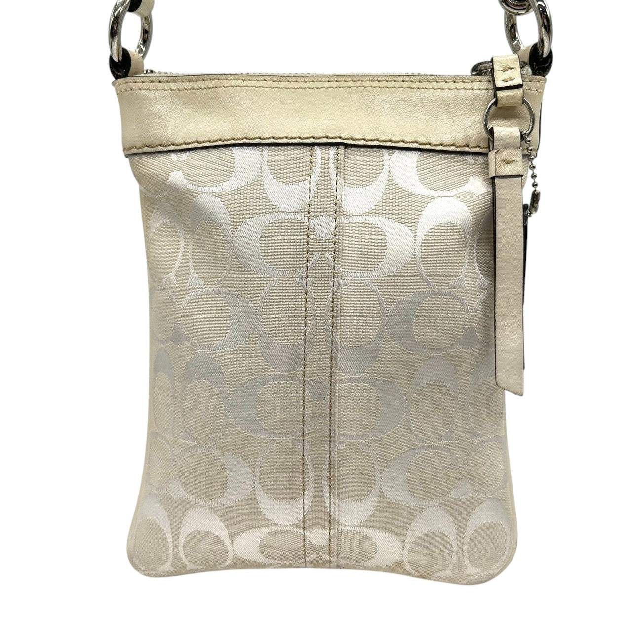 コーチ ショルダーバッグ シグネチャー キャンバス レザー 6442 アイボリー 斜め掛け可 ポシェット サコッシュ ミニショルダー コンパクト 軽量 レディース カジュアル シンプルデザイン クリーニング済み E2