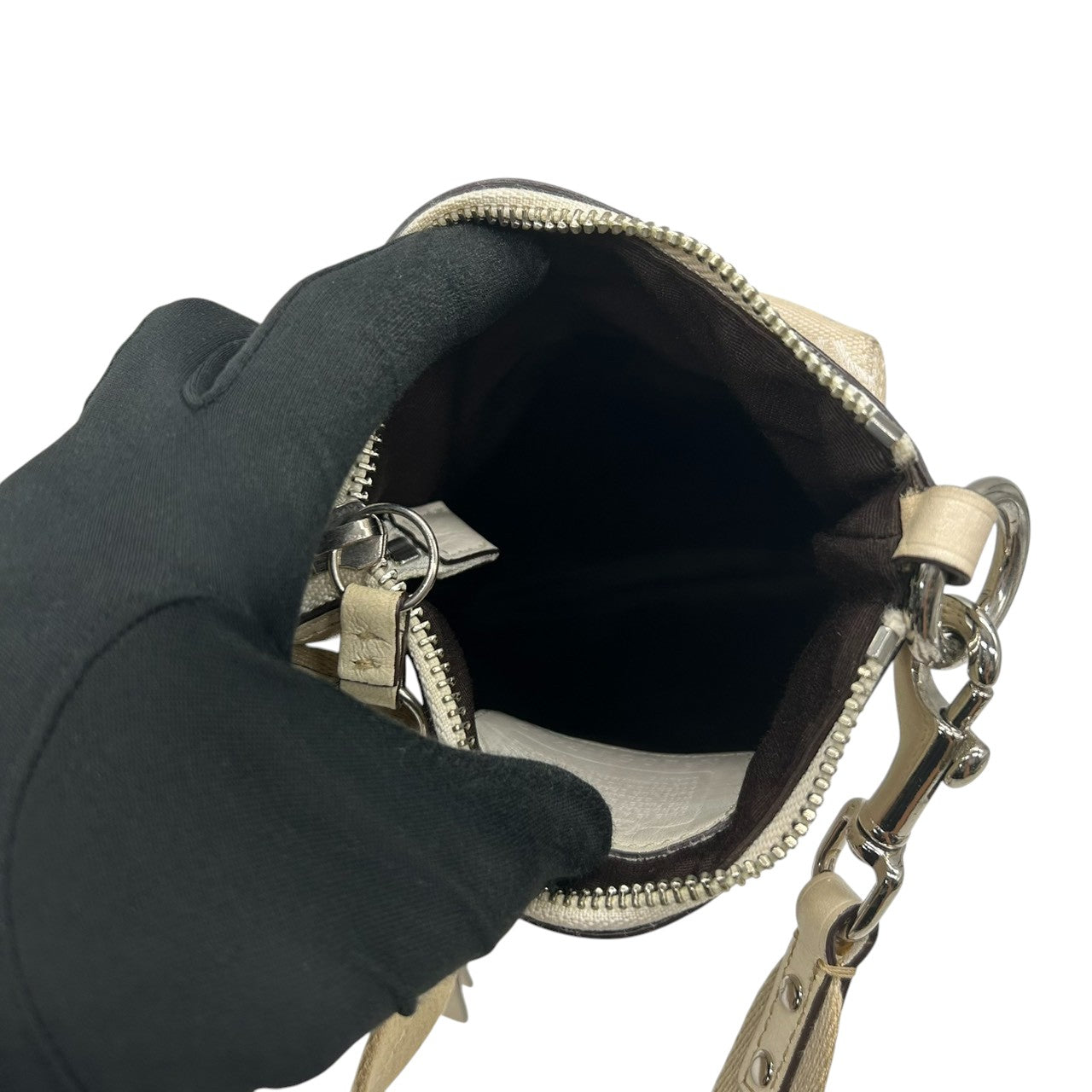 コーチ ショルダーバッグ シグネチャー キャンバス レザー 6442 アイボリー 斜め掛け可 ポシェット サコッシュ ミニショルダー コンパクト 軽量 レディース カジュアル シンプルデザイン クリーニング済み E2