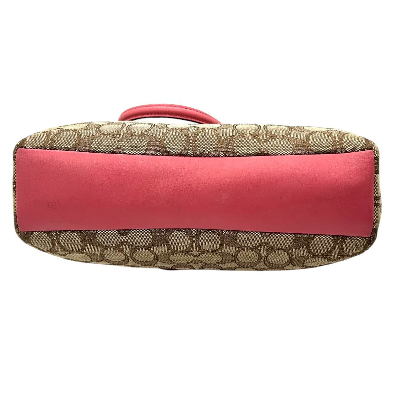 コーチ トートバッグ シグネチャー キャンバス レザー F58283 ブラウン ピンク 2WAY ハンドバッグ ショルダーバッグ 斜め掛け可 A4収納可 レディース 通勤 通学 チャーム付き フェミニン エレガント クリーニング済み E2