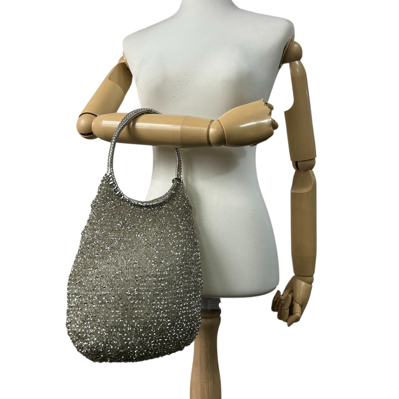 【新品同様】アンテプリマ ワイヤーバッグ スタンダード ラウンド ハンドバッグ シルバー ワンショルダー 肩掛け レディース リングロゴ ラインストーン パーティーバッグ エレガント フォーマル キラキラ クリーニング済み M