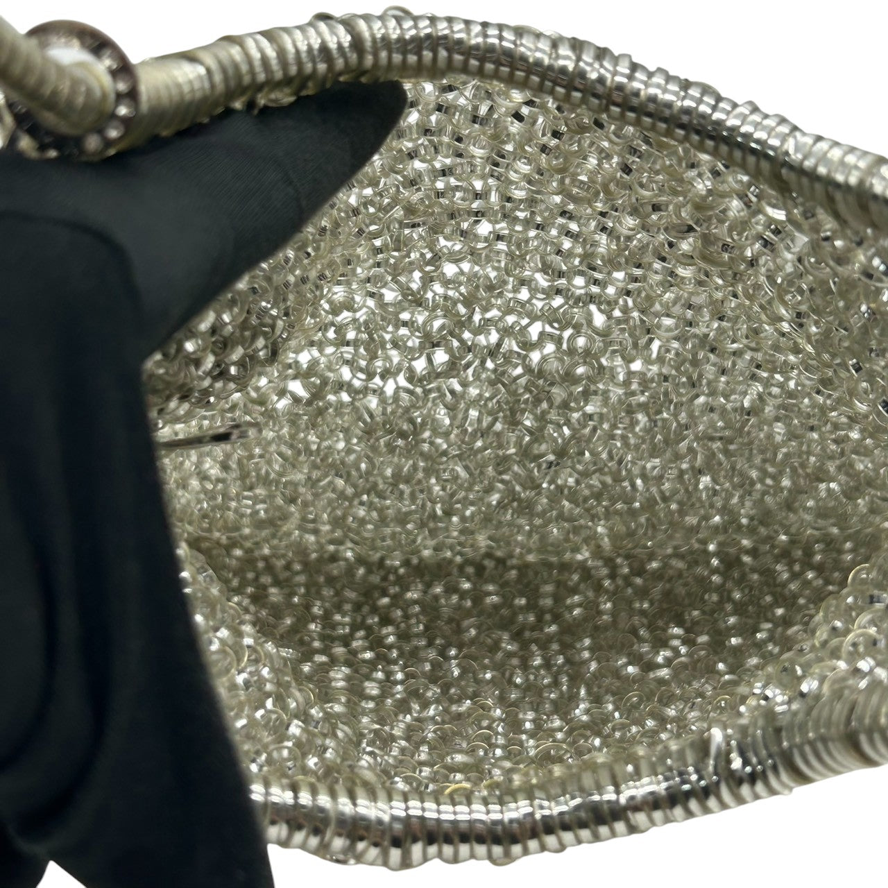 【新品同様】アンテプリマ ワイヤーバッグ スタンダード ラウンド ハンドバッグ シルバー ワンショルダー 肩掛け レディース リングロゴ ラインストーン パーティーバッグ エレガント フォーマル キラキラ クリーニング済み M