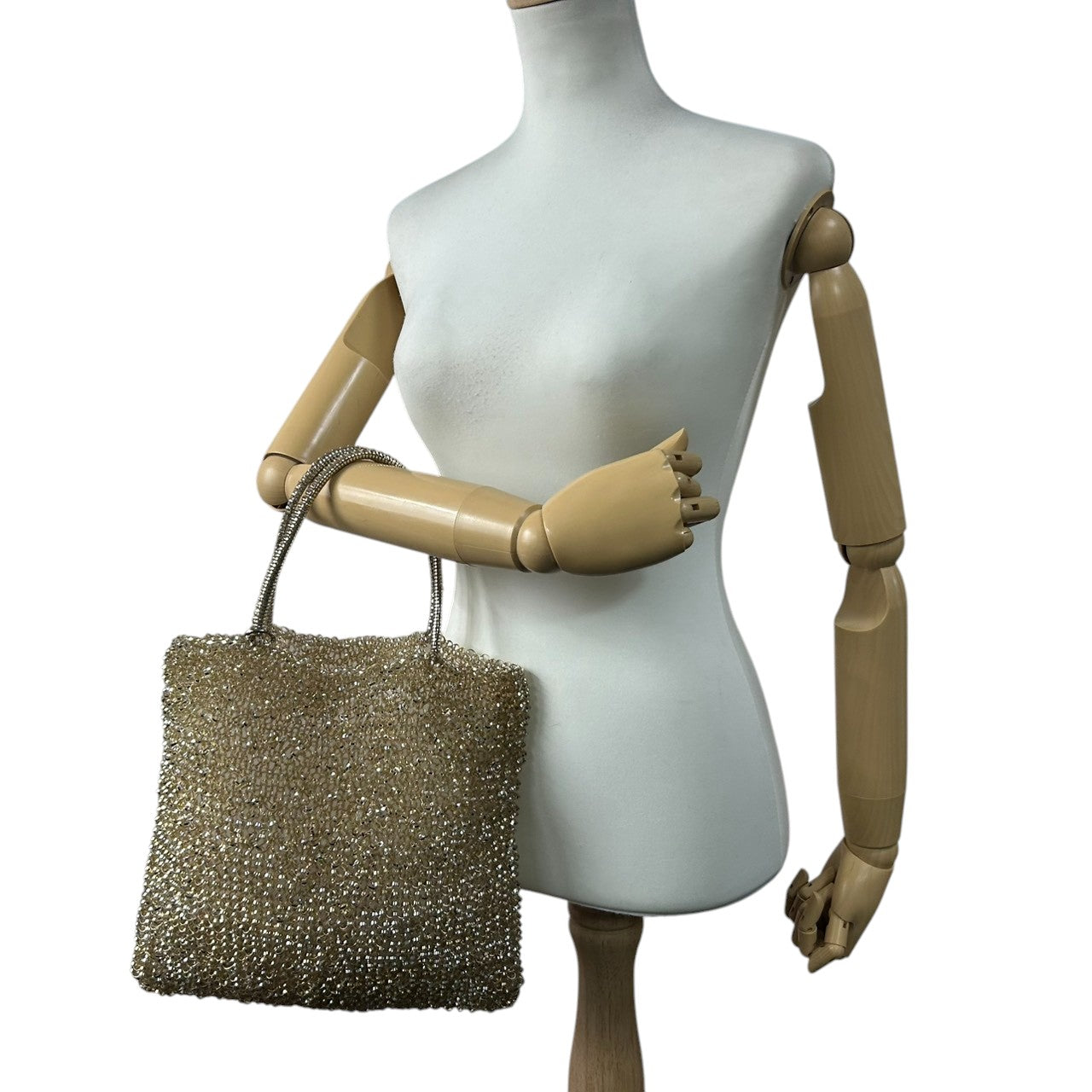 【新品同様】アンテプリマ ワイヤーバッグ スタンダード スクエア ハンドバッグ ゴールド レディース パーティーバッグ リングロゴ ラインストーン エレガント フォーマル キラキラ シャンパンゴールドカラー クリーニング済み M