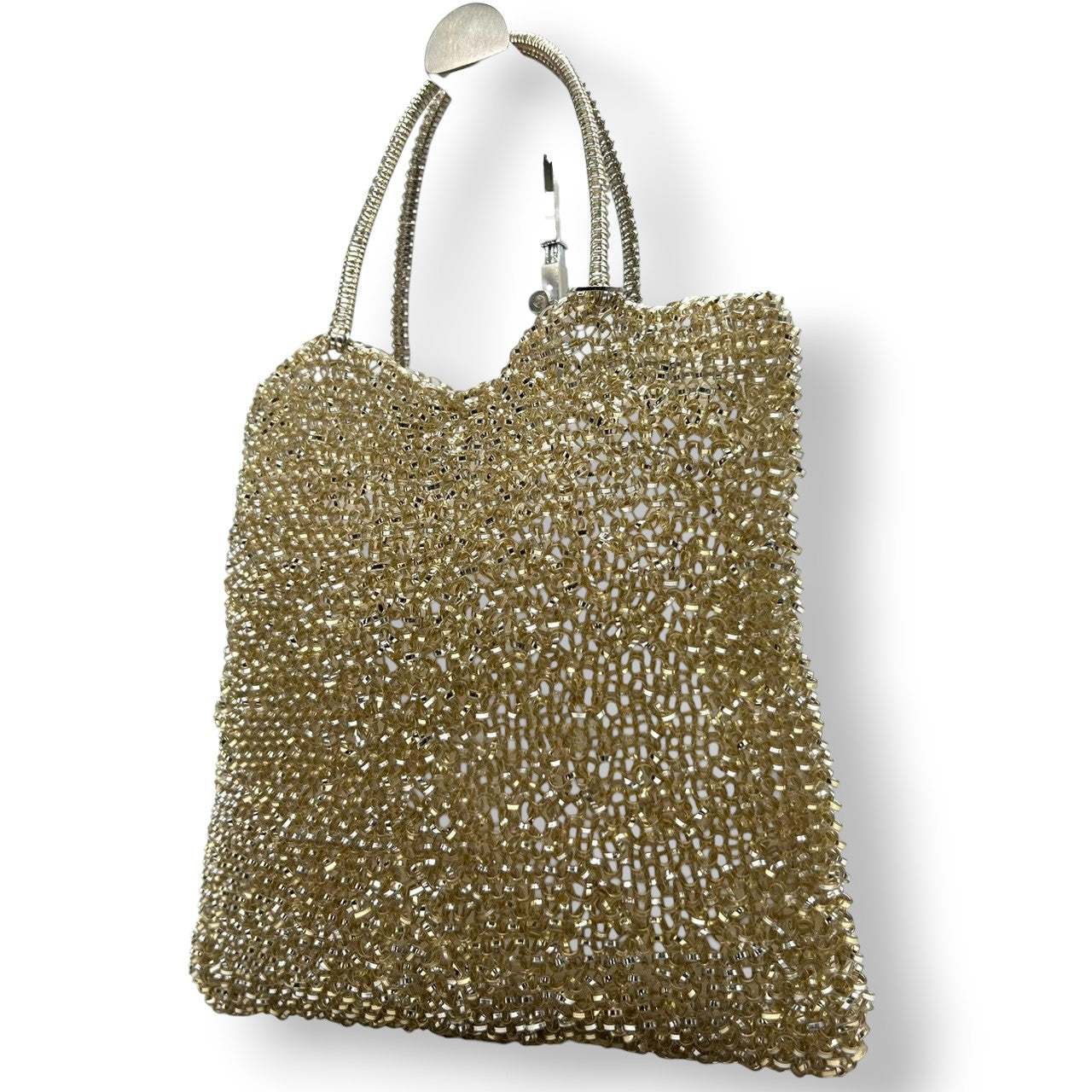 【新品同様】アンテプリマ ワイヤーバッグ スタンダード スクエア ハンドバッグ ゴールド レディース パーティーバッグ リングロゴ ラインストーン エレガント フォーマル キラキラ シャンパンゴールドカラー クリーニング済み M