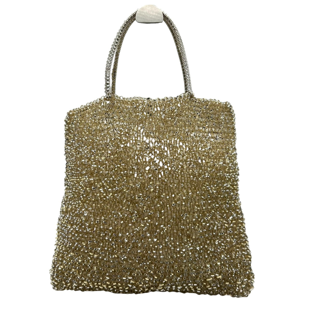 【新品同様】アンテプリマ ワイヤーバッグ スタンダード スクエア ハンドバッグ ゴールド レディース パーティーバッグ リングロゴ ラインストーン エレガント フォーマル キラキラ シャンパンゴールドカラー クリーニング済み M