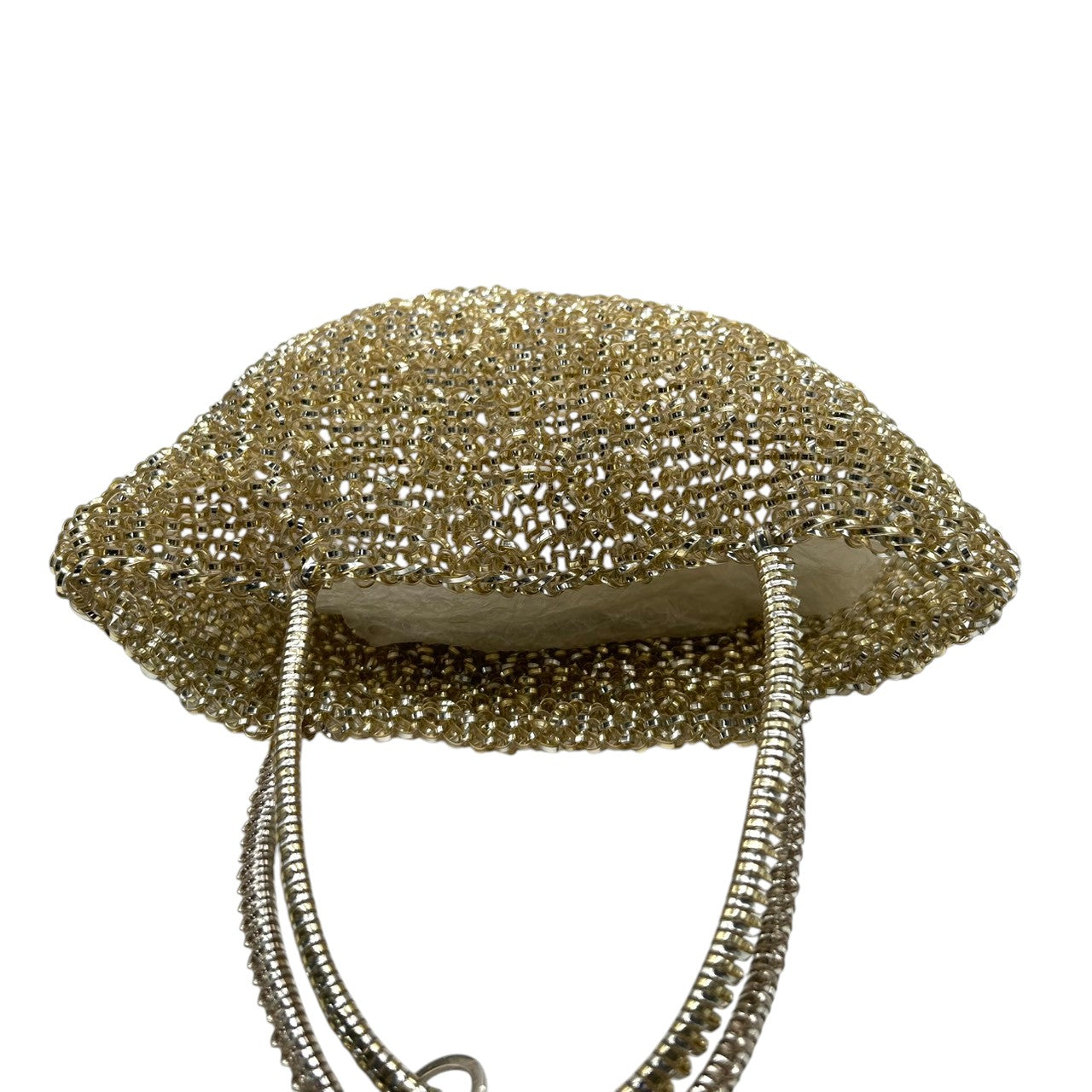 【新品同様】アンテプリマ ワイヤーバッグ スタンダード スクエア ハンドバッグ ゴールド レディース パーティーバッグ リングロゴ ラインストーン エレガント フォーマル キラキラ シャンパンゴールドカラー クリーニング済み M