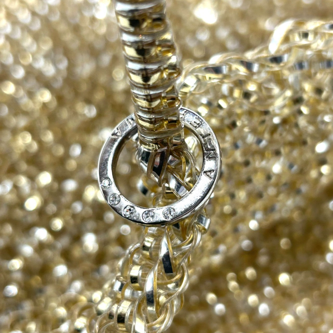 【新品同様】アンテプリマ ワイヤーバッグ スタンダード スクエア ハンドバッグ ゴールド レディース パーティーバッグ リングロゴ ラインストーン エレガント フォーマル キラキラ シャンパンゴールドカラー クリーニング済み M