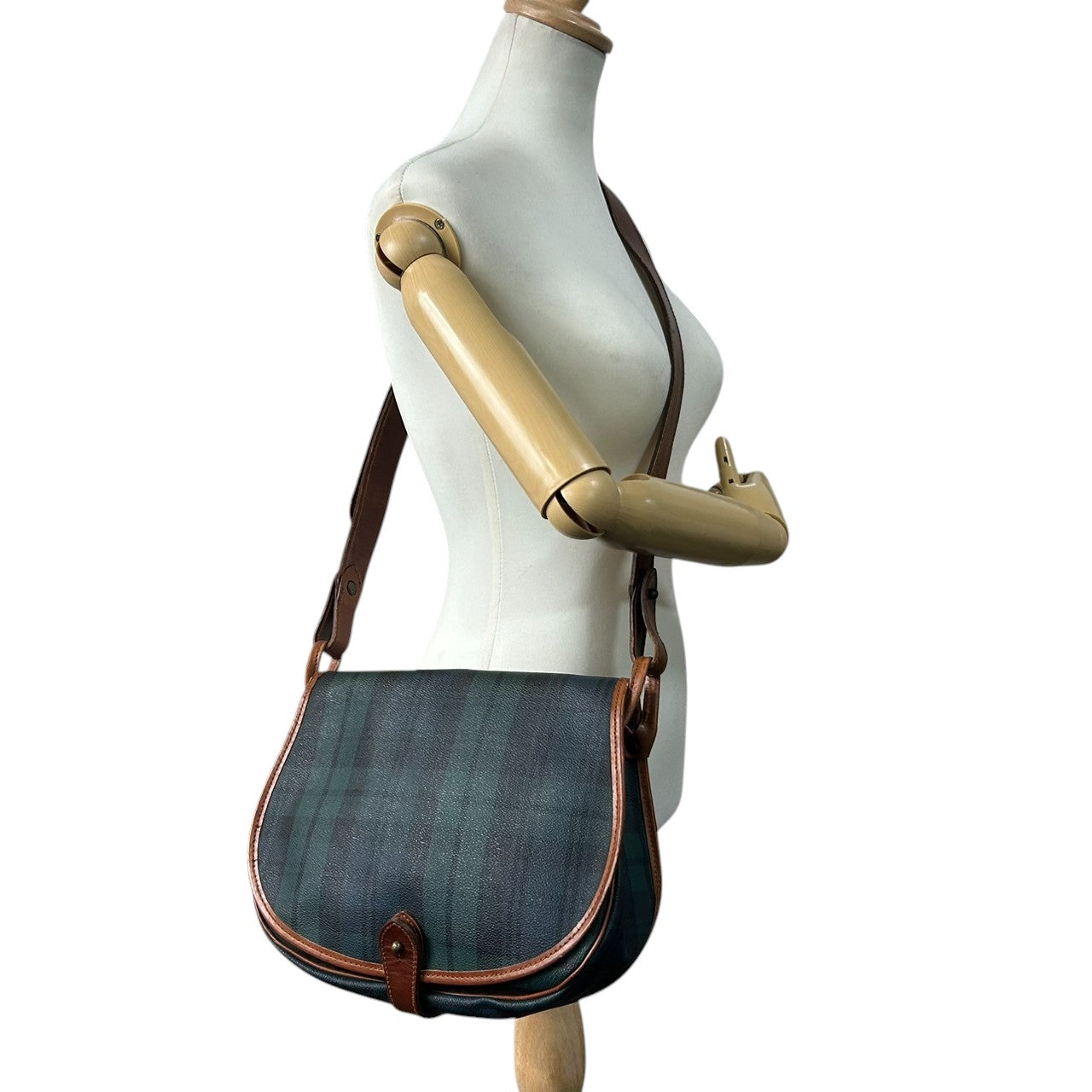 polo ralphlaurent ポロ ラルフローレン ショルダーバッグ PVC レザー タータンチェック グリーン フラップ 斜め掛け可 レディース メンズ ユニセックス ヴィンテージ ビンテージ M