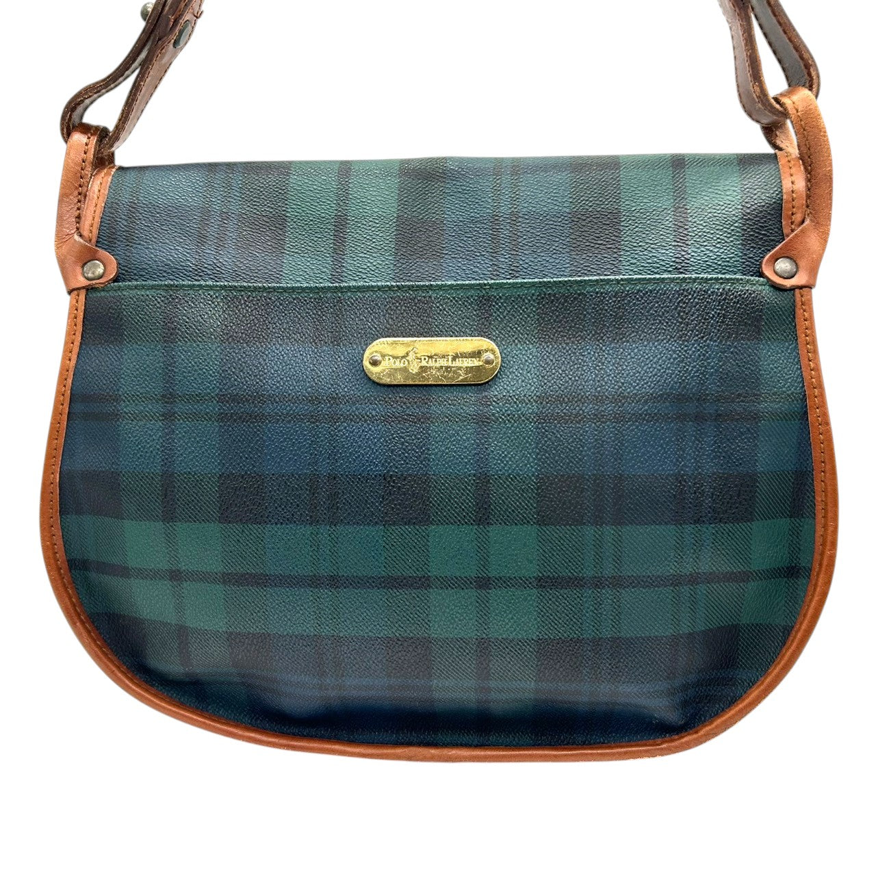 polo ralphlaurent ポロ ラルフローレン ショルダーバッグ PVC レザー タータンチェック グリーン フラップ 斜め掛け可 レディース メンズ ユニセックス ヴィンテージ ビンテージ M