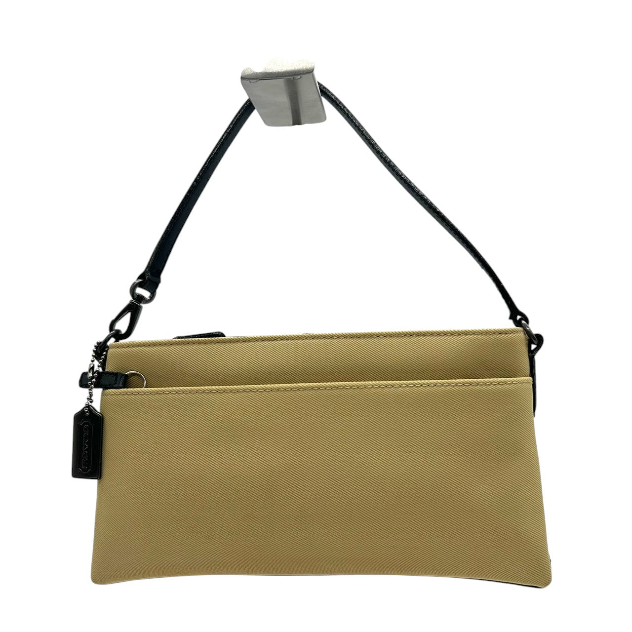 【美品】コーチ ハンドバッグ 7407 ナイロン レザー ベージュ ブラック アクセサリーポーチ ワンショルダー ミニバッグ コンパクト 軽量 レディース チャーム付き カジュアル シンプル ヴィンテージデザイン クリーニング済み U4