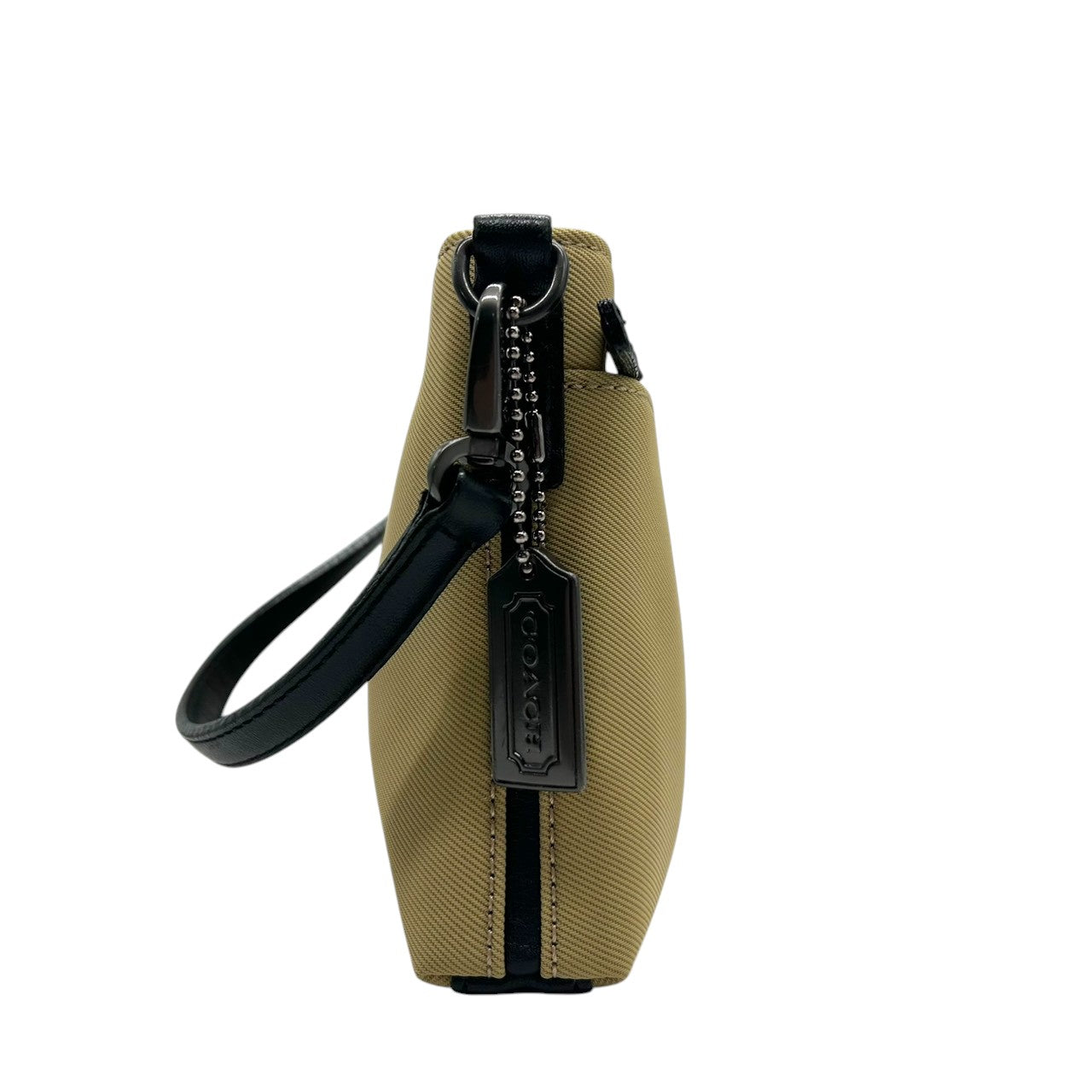 【美品】コーチ ハンドバッグ 7407 ナイロン レザー ベージュ ブラック アクセサリーポーチ ワンショルダー ミニバッグ コンパクト 軽量 レディース チャーム付き カジュアル シンプル ヴィンテージデザイン クリーニング済み U4