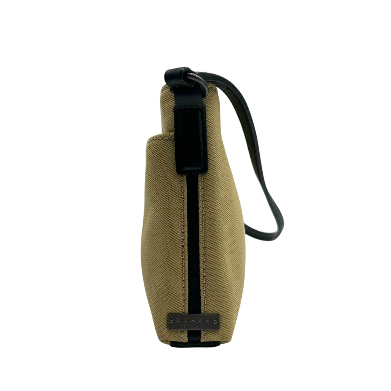 【美品】コーチ ハンドバッグ 7407 ナイロン レザー ベージュ ブラック アクセサリーポーチ ワンショルダー ミニバッグ コンパクト 軽量 レディース チャーム付き カジュアル シンプル ヴィンテージデザイン クリーニング済み U4