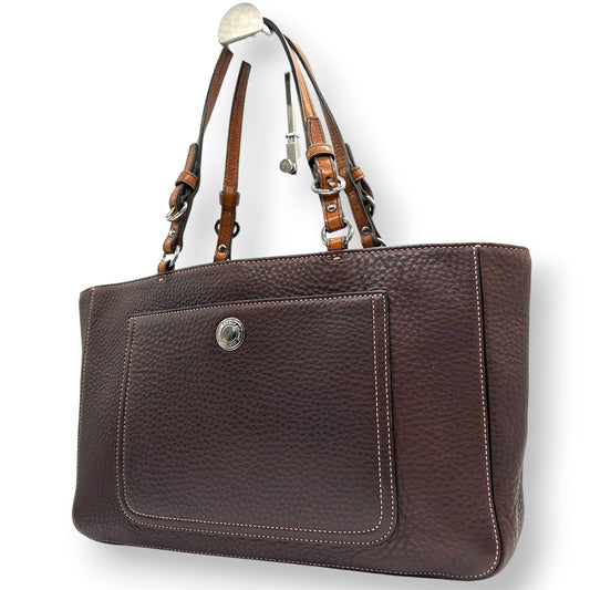 【美品】コーチ トートバッグ 8A44 レザー 本革 ブラウン A4収納可 大容量 ワンショルダー 肩掛け ビジネスバッグ 通勤 通学 レディース 機能的 ステッチ シボ革 上質レザー クラシック ヴィンテージデザイン クリーニング済み U4