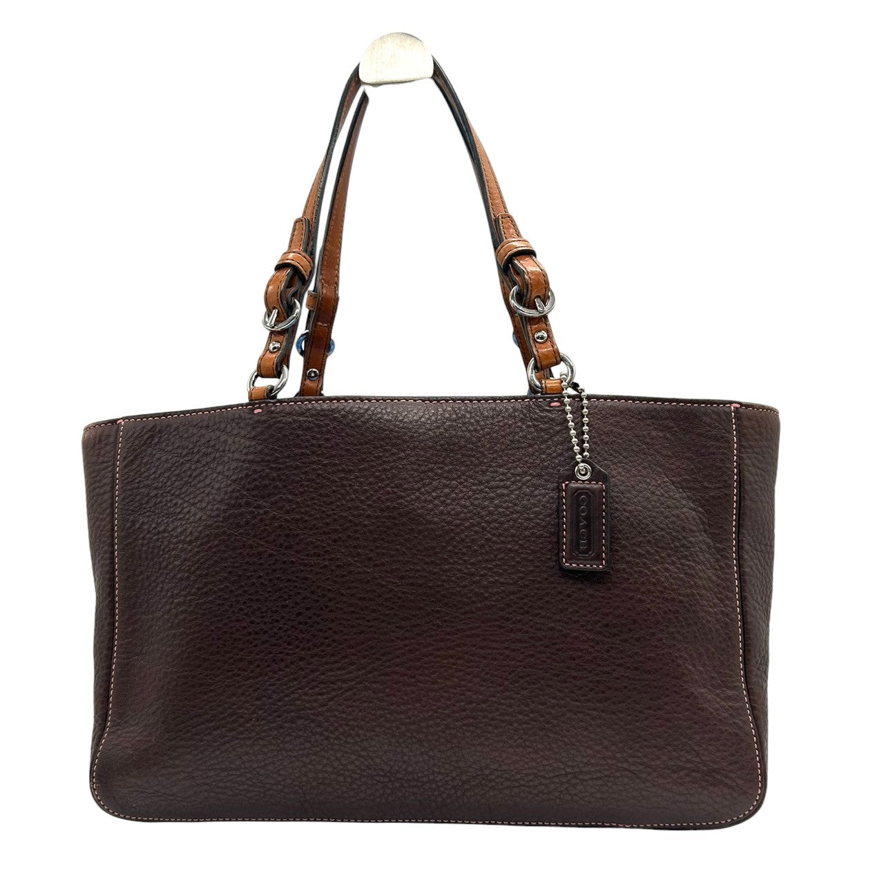 【美品】コーチ トートバッグ 8A44 レザー 本革 ブラウン A4収納可 大容量 ワンショルダー 肩掛け ビジネスバッグ 通勤 通学 レディース 機能的 ステッチ シボ革 上質レザー クラシック ヴィンテージデザイン クリーニング済み U4