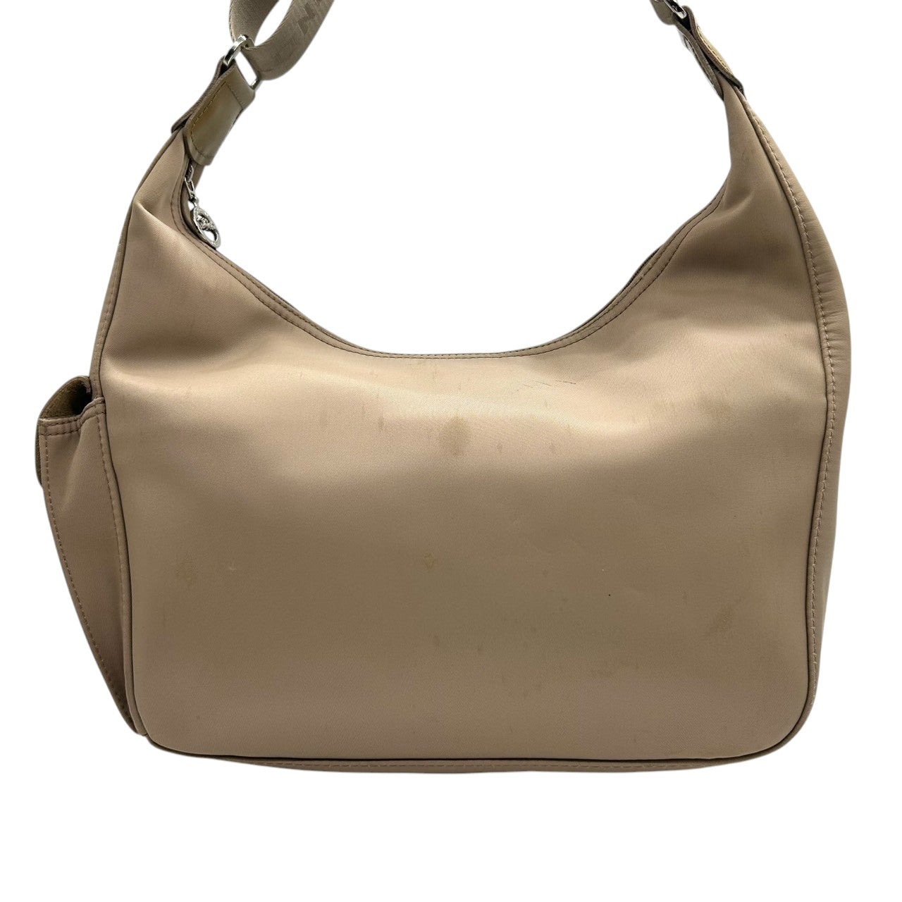 ロンシャン ショルダーバッグ ナイロン パテントレザー ベージュ ホーボーバッグ 斜め掛け可 A4収納可 大容量 レディース 軽量 機能的 カジュアル エレガント シンプルデザイン 通勤 通学 デイリーユース ロゴプレート クリーニング済み s87