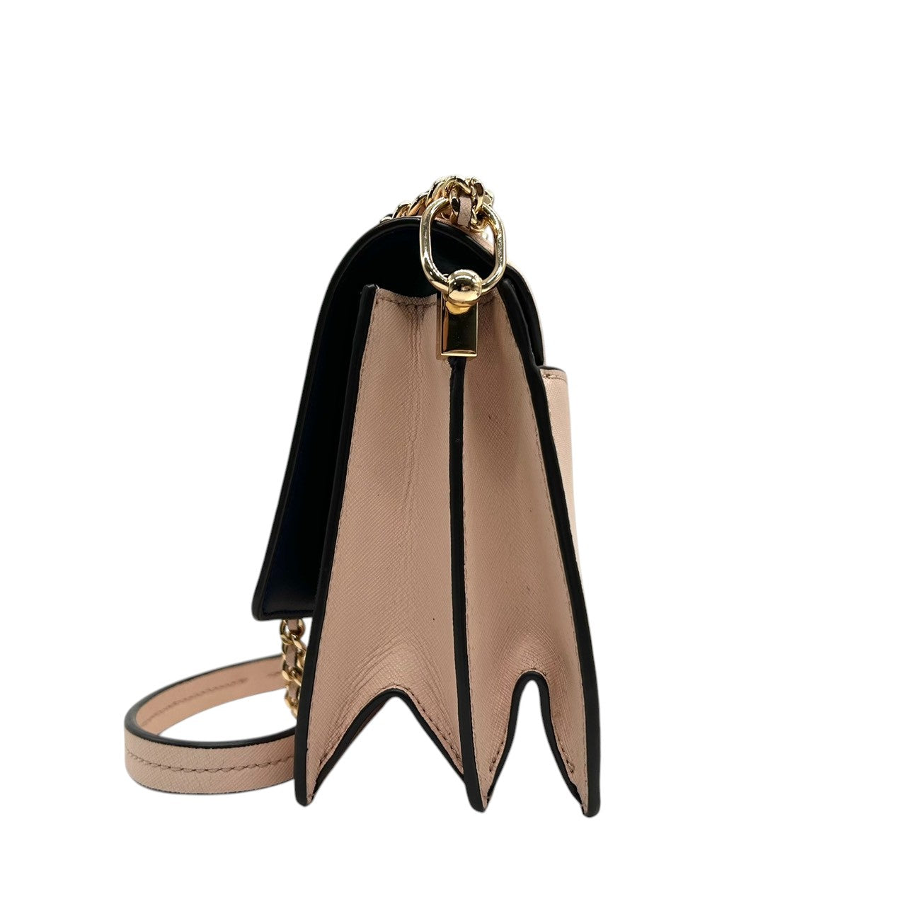 【美品】トリーバーチ チェーンショルダーバッグ PVCレザー ピンク ブラック バイカラー 斜め掛け可 ウォレットバッグ フラップ レディース パーティー エレガント フェミニン ゴールドチェーン ロゴプレート クリーニング済み 自立可 s81