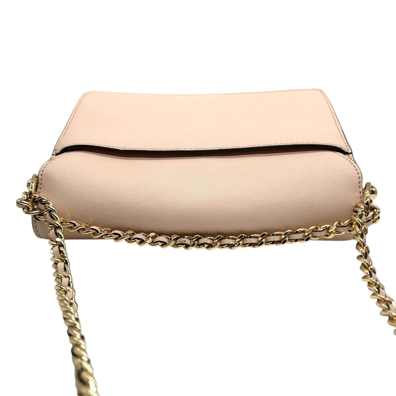 【美品】トリーバーチ チェーンショルダーバッグ PVCレザー ピンク ブラック バイカラー 斜め掛け可 ウォレットバッグ フラップ レディース パーティー エレガント フェミニン ゴールドチェーン ロゴプレート クリーニング済み 自立可 s81