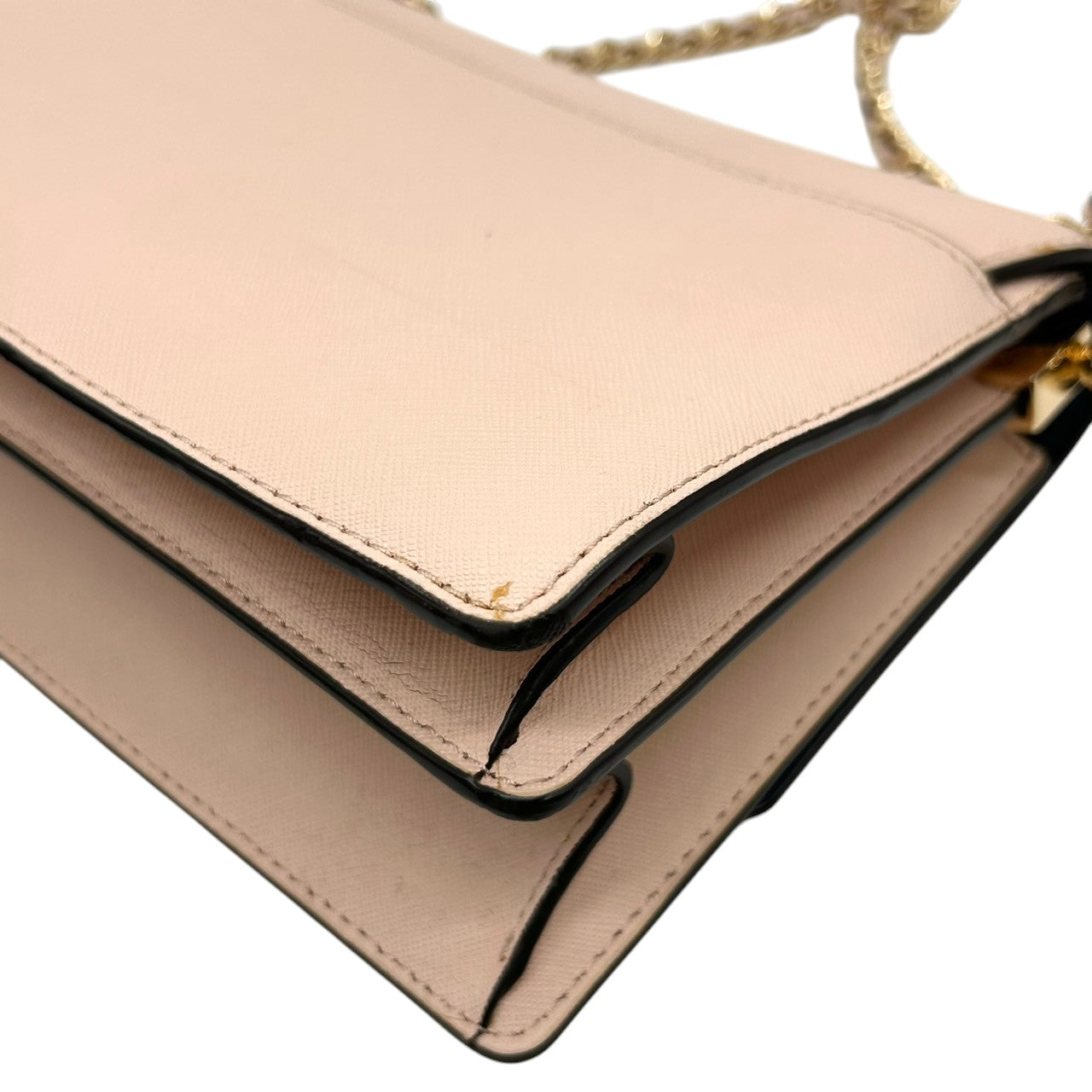 【美品】トリーバーチ チェーンショルダーバッグ PVCレザー ピンク ブラック バイカラー 斜め掛け可 ウォレットバッグ フラップ レディース パーティー エレガント フェミニン ゴールドチェーン ロゴプレート クリーニング済み 自立可 s81