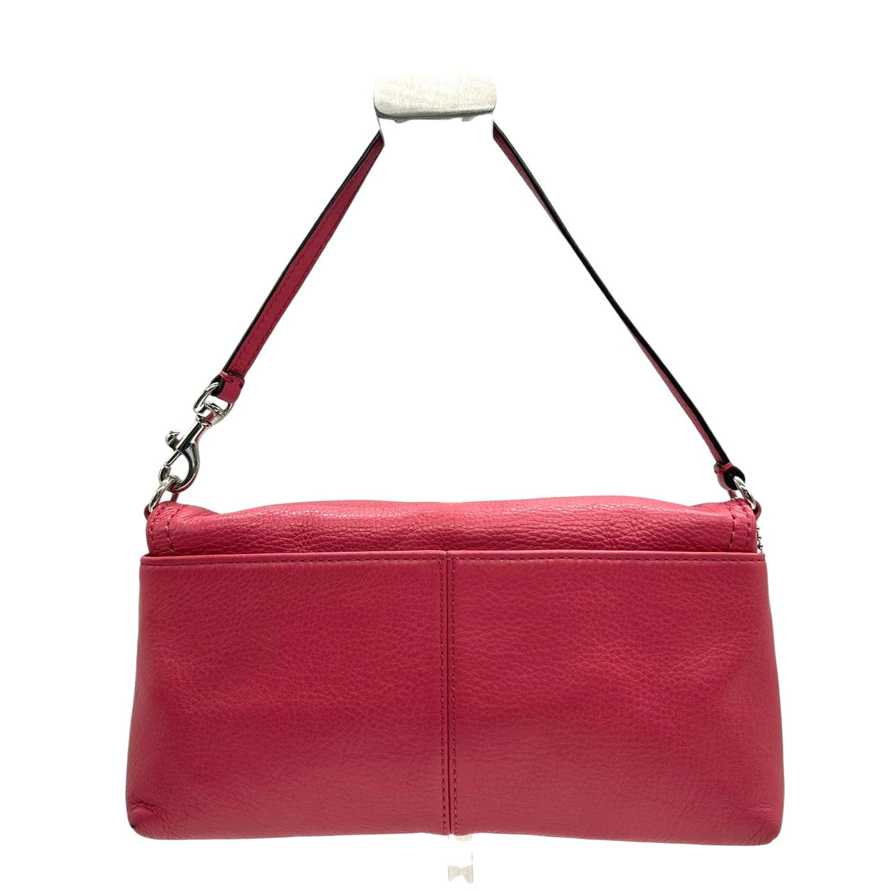 【美品】コーチ ハンドバッグ レザー 本革 ピンク ネイビー バイカラー アクセサリーポーチ リストレット ミニバッグ コンパクト 軽量 レディース フラップ カジュアル パーティー チャーム付き シボ革 クリーニング済み U1