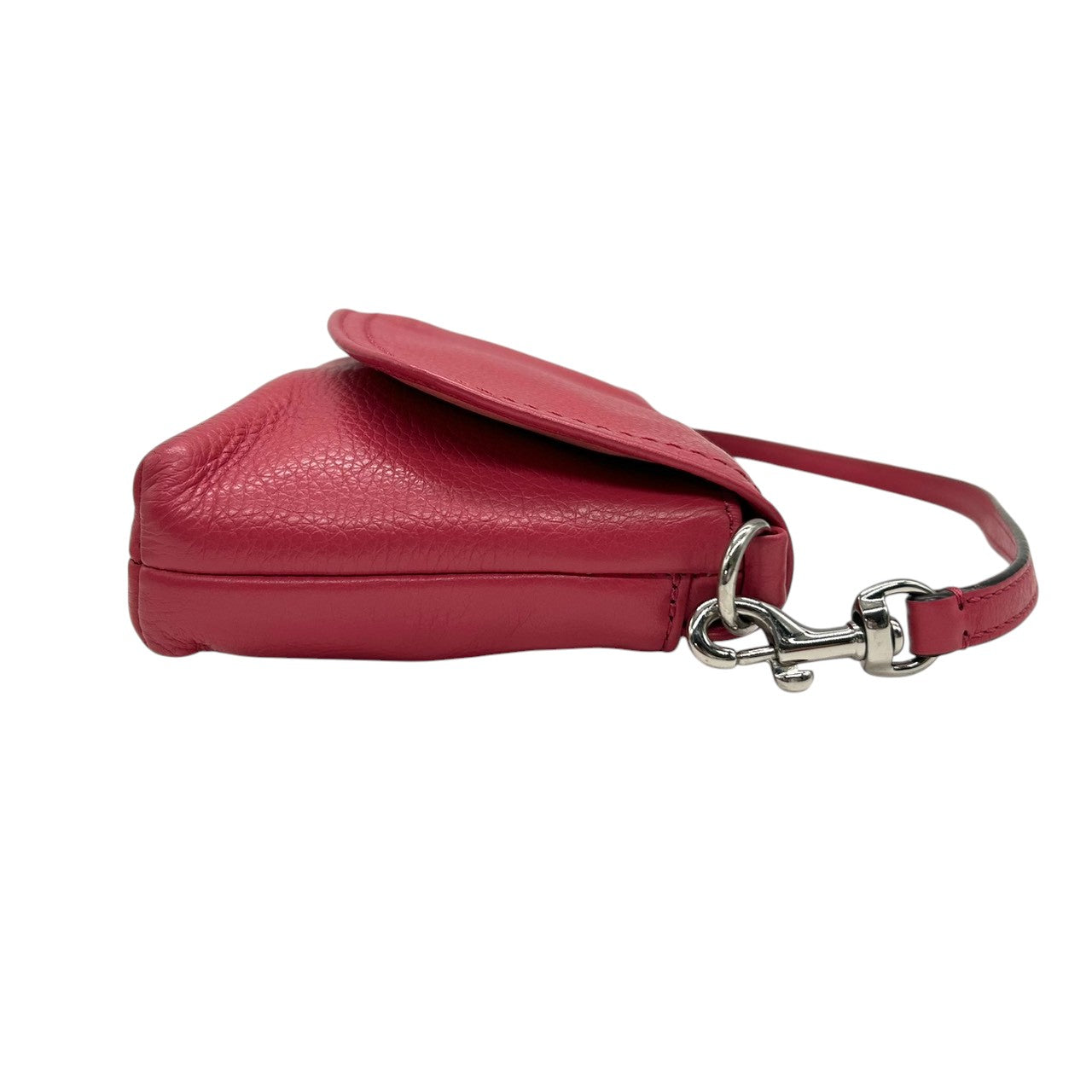 【美品】コーチ ハンドバッグ レザー 本革 ピンク ネイビー バイカラー アクセサリーポーチ リストレット ミニバッグ コンパクト 軽量 レディース フラップ カジュアル パーティー チャーム付き シボ革 クリーニング済み U1