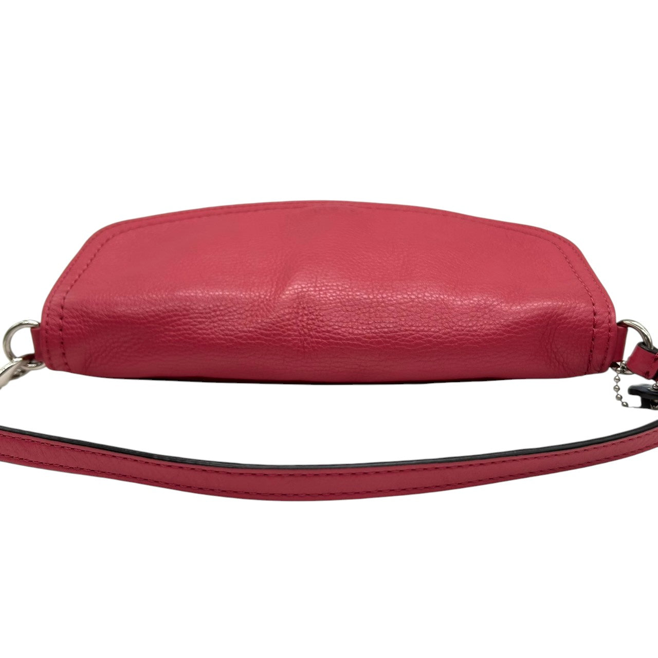 【美品】コーチ ハンドバッグ レザー 本革 ピンク ネイビー バイカラー アクセサリーポーチ リストレット ミニバッグ コンパクト 軽量 レディース フラップ カジュアル パーティー チャーム付き シボ革 クリーニング済み U1