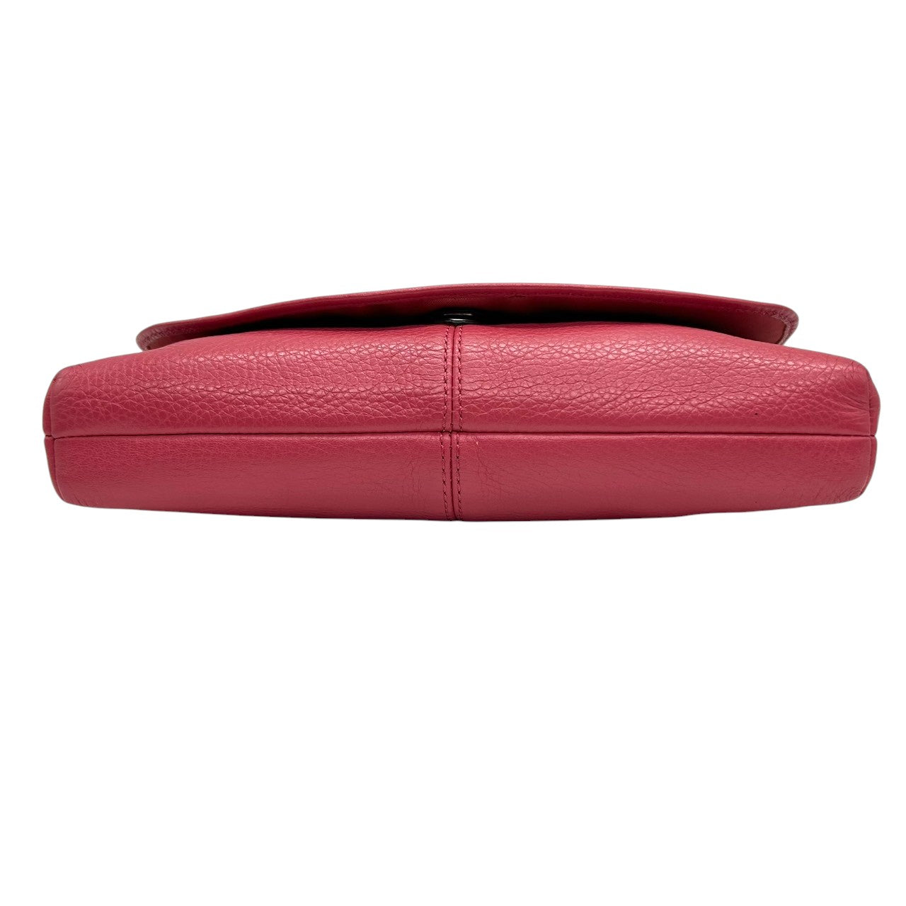 【美品】コーチ ハンドバッグ レザー 本革 ピンク ネイビー バイカラー アクセサリーポーチ リストレット ミニバッグ コンパクト 軽量 レディース フラップ カジュアル パーティー チャーム付き シボ革 クリーニング済み U1