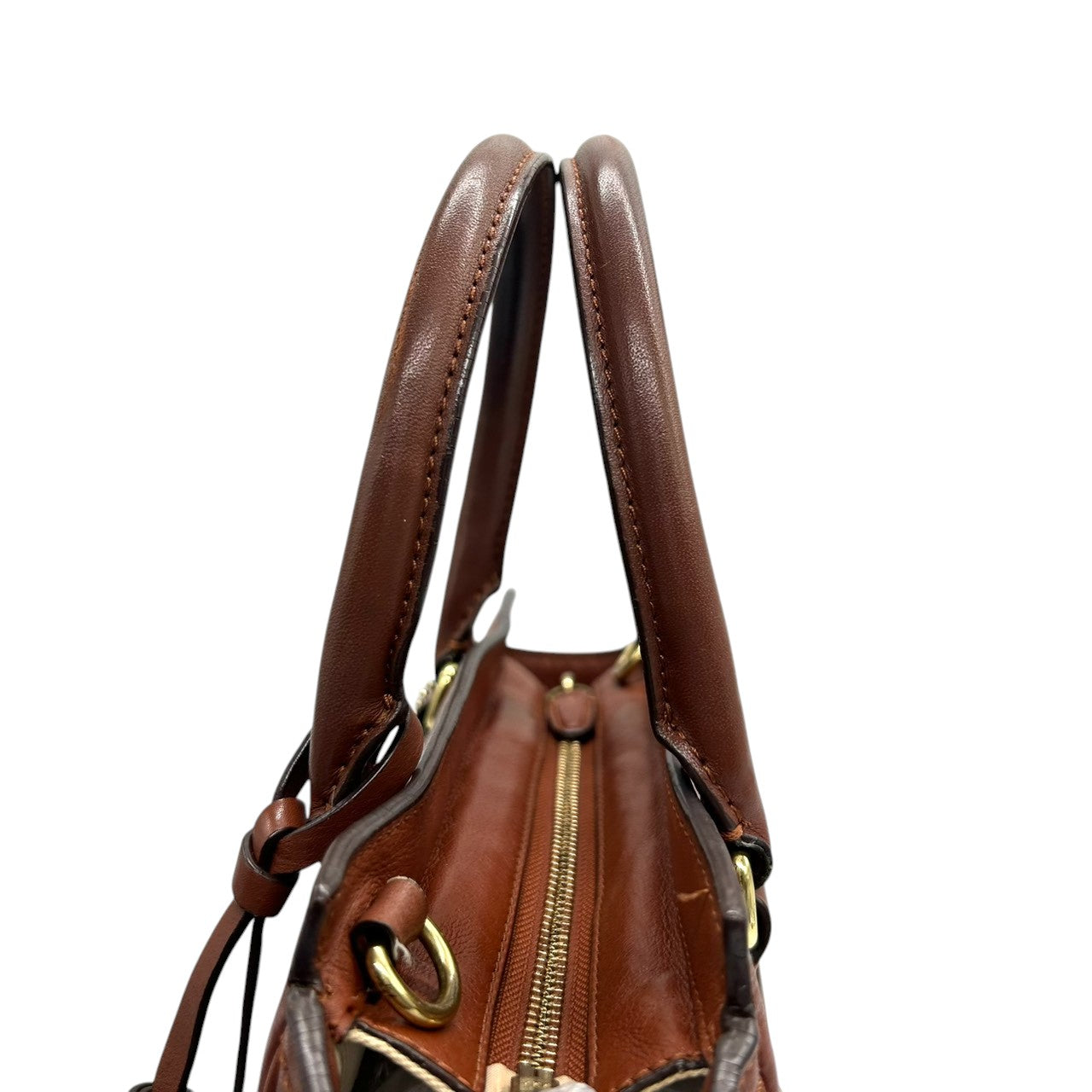 コーチ 2WAY トートバッグ ハンドバッグ ショルダーバッグ レザー 本革 ブラウン 斜め掛け可 タッセルチャーム付き レディース ミニトート コンパクト 通勤 カジュアル エレガント ロゴプレート 上質レザー 自立可 クリーニング済み s53