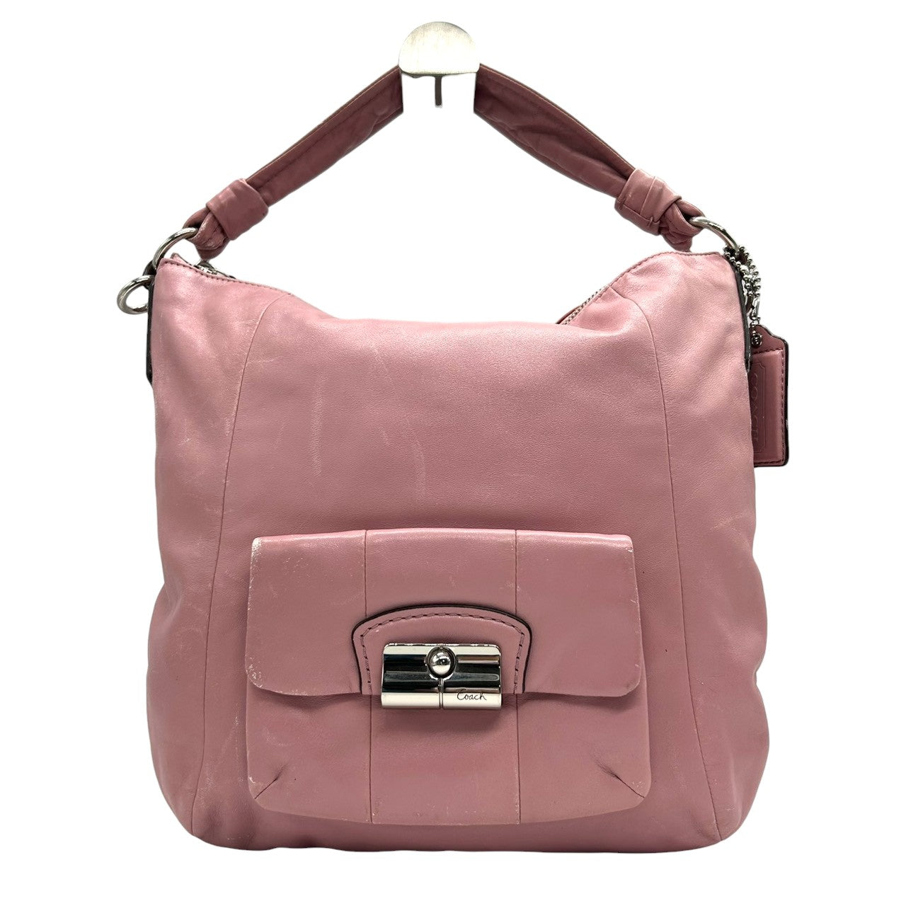 コーチ 2WAY ショルダーバッグ 14783 レザー 本革 ピンク A4収納可 大容量 斜め掛け可 レディース ハンドバッグ ターンロック フェミニン エレガント 通勤 通学 チャーム付き ロゴ クリーニング済み s53
