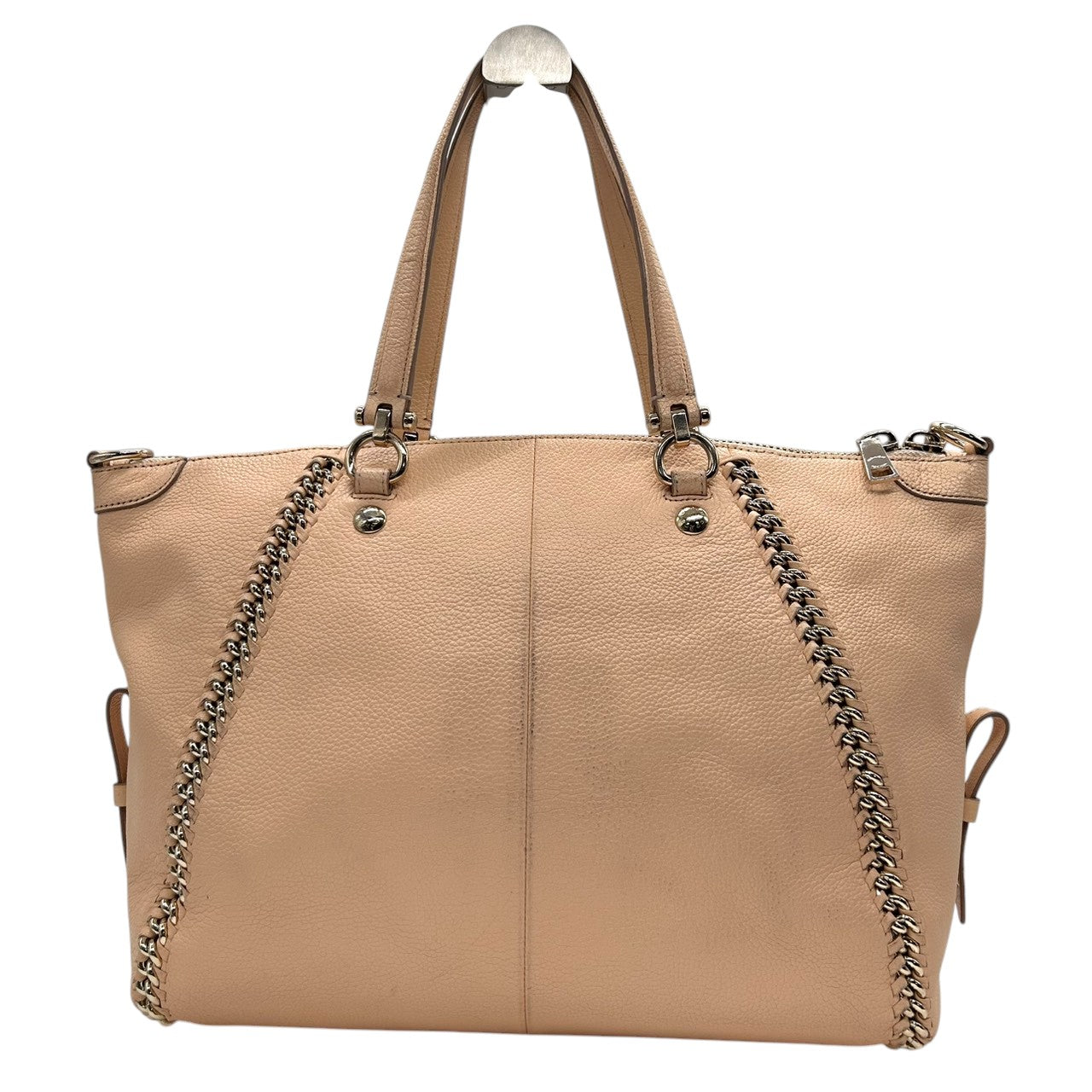 コーチ 2WAY トートバッグ 34339 レザー ピンクベージュ チェーンデザイン A4収納可 大容量 斜め掛け可 レディース ハンドバッグ ビジネス 通勤 通学 エレガント フェミニン チャーム付き クリーニング済み s53