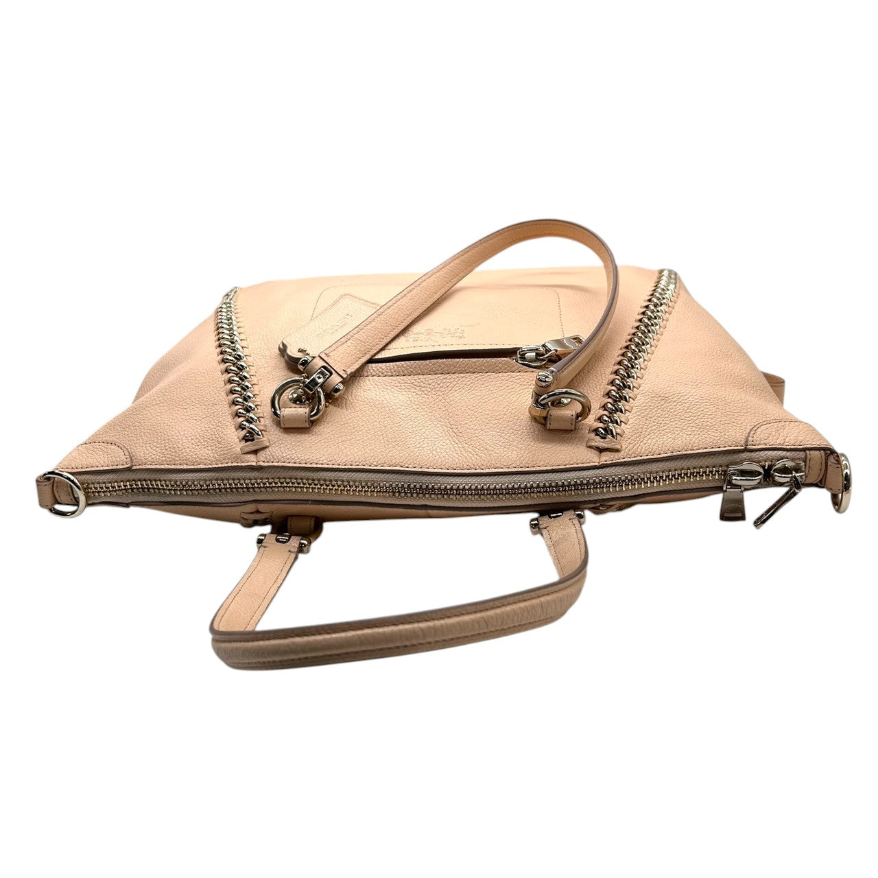 コーチ 2WAY トートバッグ 34339 レザー ピンクベージュ チェーンデザイン A4収納可 大容量 斜め掛け可 レディース ハンドバッグ ビジネス 通勤 通学 エレガント フェミニン チャーム付き クリーニング済み s53