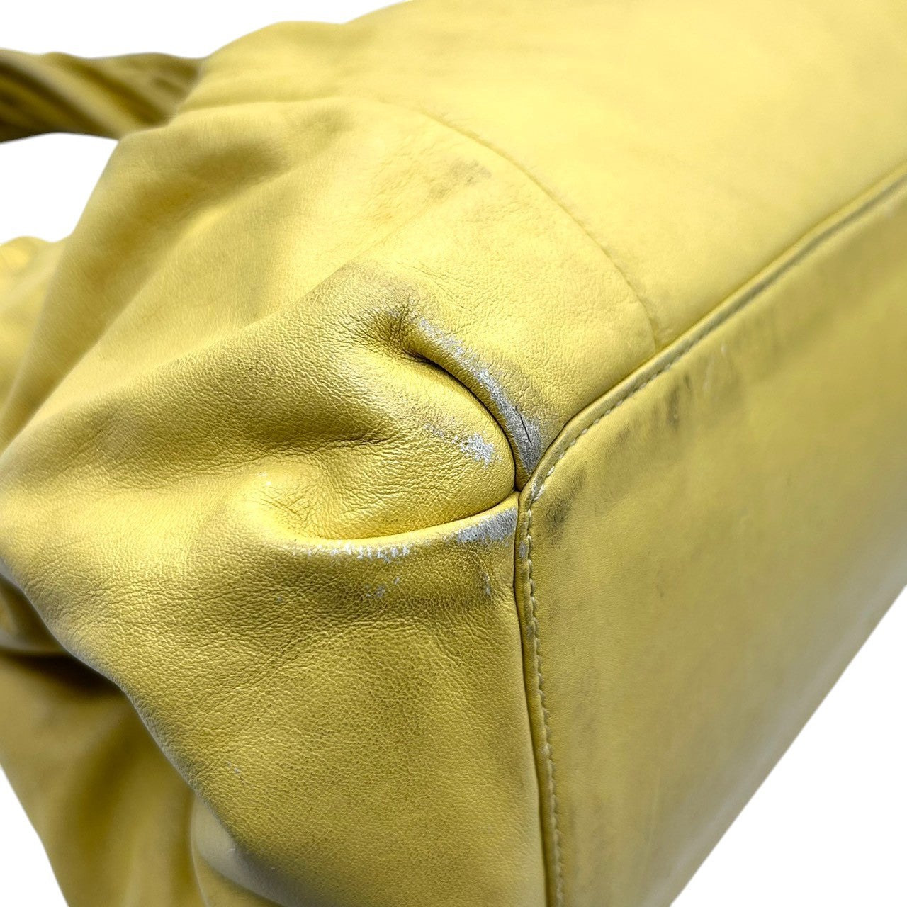 コーチ ハンドバッグ ブルック 13437 レザー 本革 イエロー がま口 キスロック ワンショルダー 大容量 レディース チャーム付き ギャザーデザイン フェミニン エレガント COACH ホーボーバッグ ゴールド金具 クリーニング済み s40