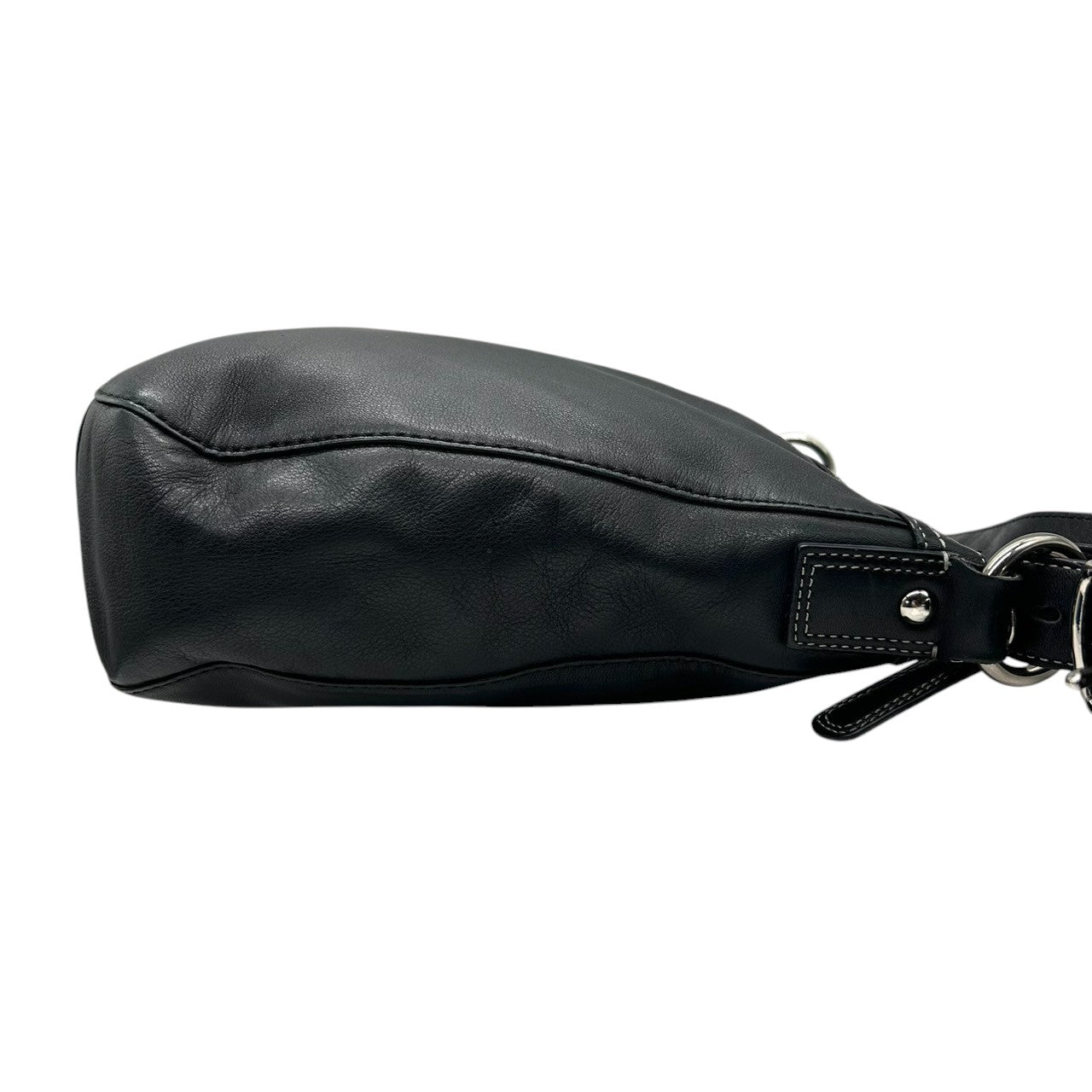 【美品】コーチ ショルダーバッグ F14018 レザー 本革 ブラック 大容量 A4収納可 斜め掛け可 レディース ホーボーバッグ クラシック シンプルデザイン 通勤 通学 ビジネス シルバー金具 ステッチ クリーニング済み s63