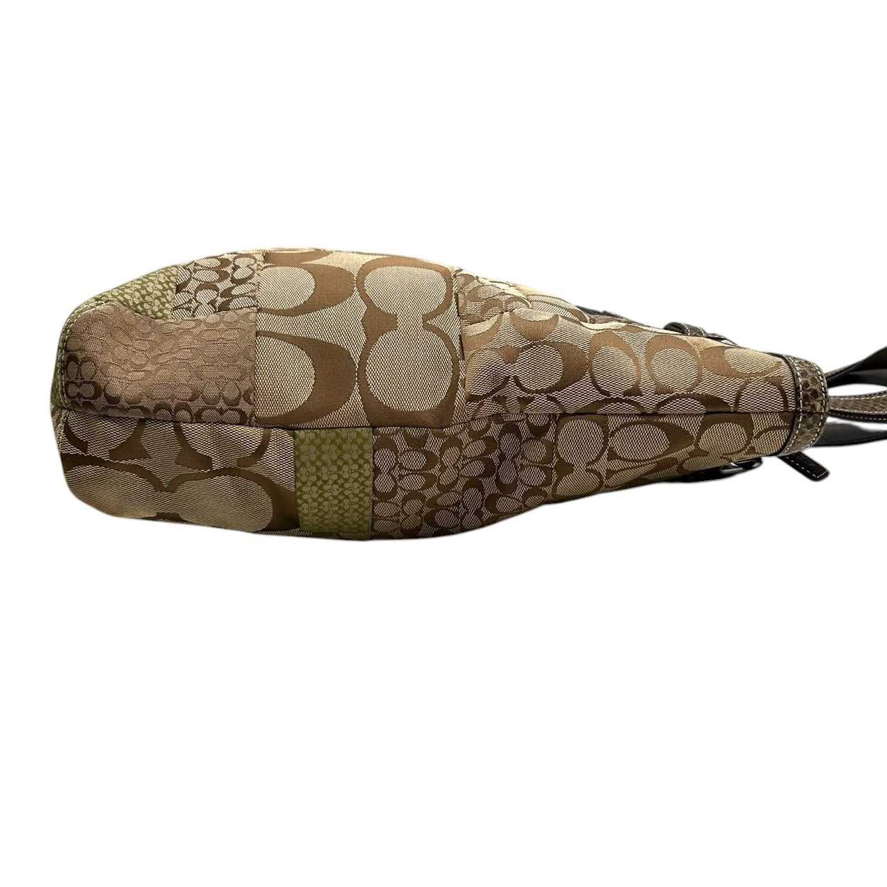 【未使用級】 COACH コーチ トートバッグ 10089 パッチワーク シグネチャー キャンバス 型押しレザー ブラウン A4収納可 大容量 ワンショルダー 肩掛け レディース ハンドバッグ チャーム付き エレガント クラシックデザイン s67