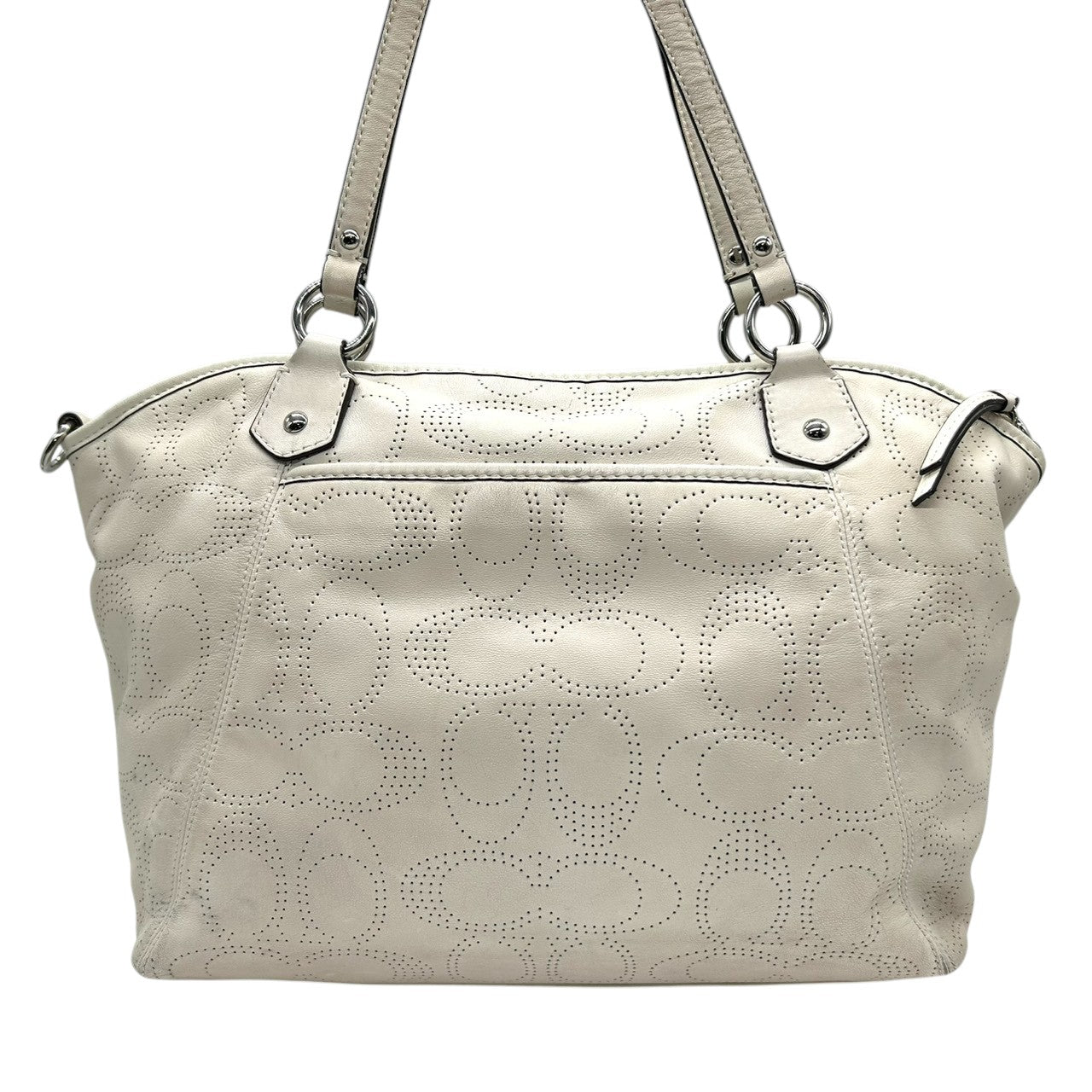 コーチ トートバッグ F19688 パーフォレイテッド シグネチャー レザー ホワイト A4収納可 大容量 ワンショルダー 肩掛け レディース ハンドバッグ ビジネス 通勤 通学 チャーム付き エレガントデザイン 自立可 クリーニング済み s67