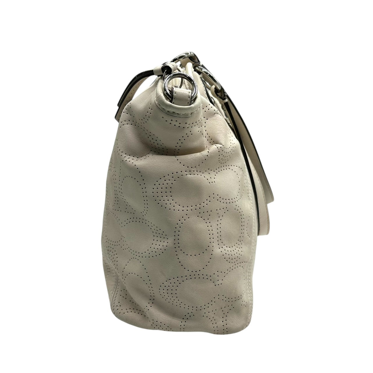 コーチ トートバッグ F19688 パーフォレイテッド シグネチャー レザー ホワイト A4収納可 大容量 ワンショルダー 肩掛け レディース ハンドバッグ ビジネス 通勤 通学 チャーム付き エレガントデザイン 自立可 クリーニング済み s67