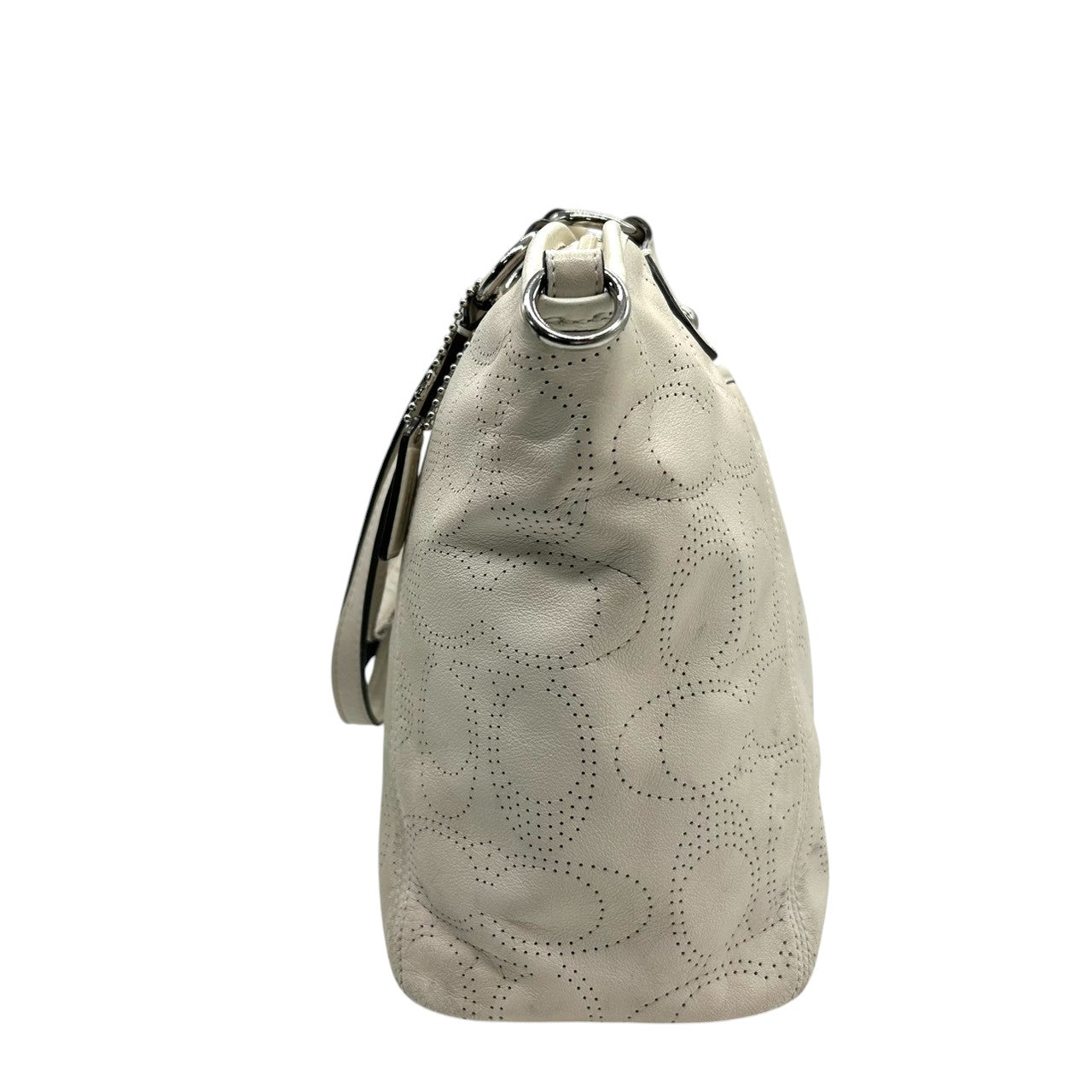 コーチ トートバッグ F19688 パーフォレイテッド シグネチャー レザー ホワイト A4収納可 大容量 ワンショルダー 肩掛け レディース ハンドバッグ ビジネス 通勤 通学 チャーム付き エレガントデザイン 自立可 クリーニング済み s67