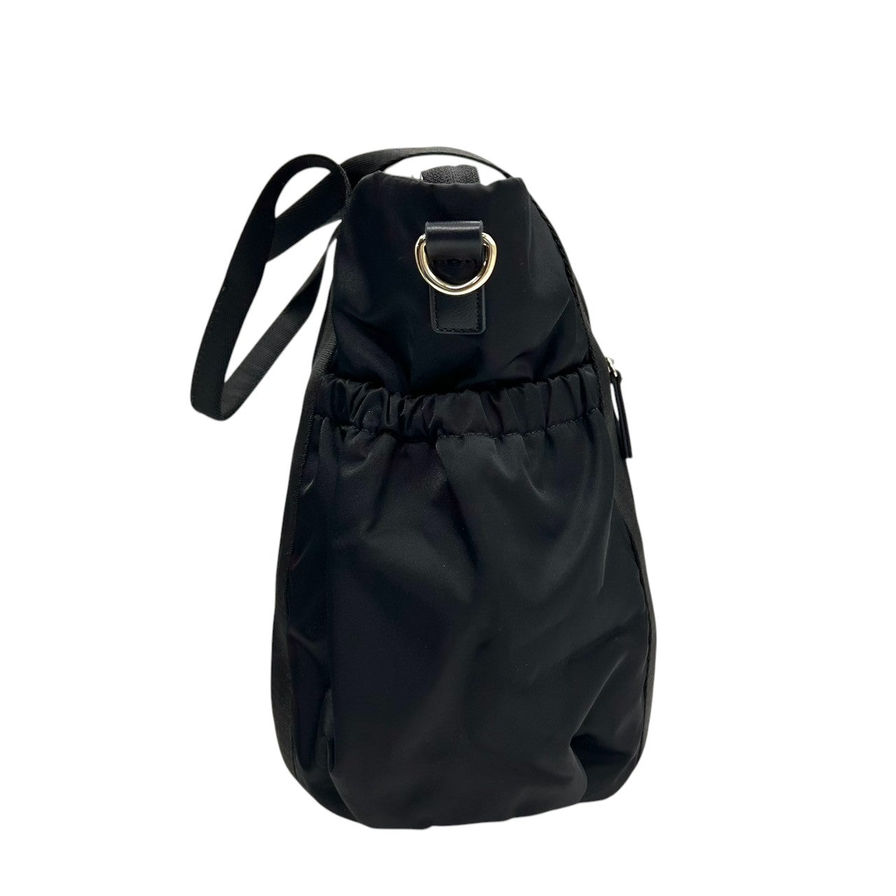 【未使用級】トッカ 2WAY トートバッグ ナイロン ブラック A4収納可 斜め掛け可 レディース ハンドバッグ ショルダーバッグ ロゴ マザーズバッグ 通勤 通学 軽量 エレガント フェミニン サイドギャザー 自立可 ゴールド金具 クリーニング済み s21