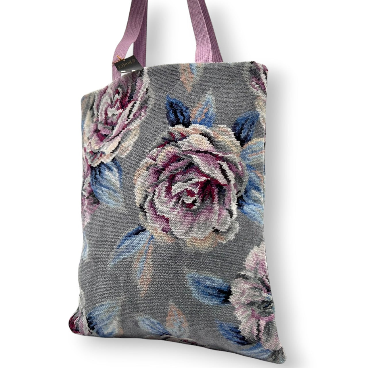 【未使用級】 FEILER ローランサン フェイラー トートバッグ シェニール織 花柄 ローズ グレー A4収納可 大容量 肩掛け ワンショルダー レディース ハンドバッグ エレガント フェミニン 上品 軽量 お出かけ デイリーユース クリーニング済み s21